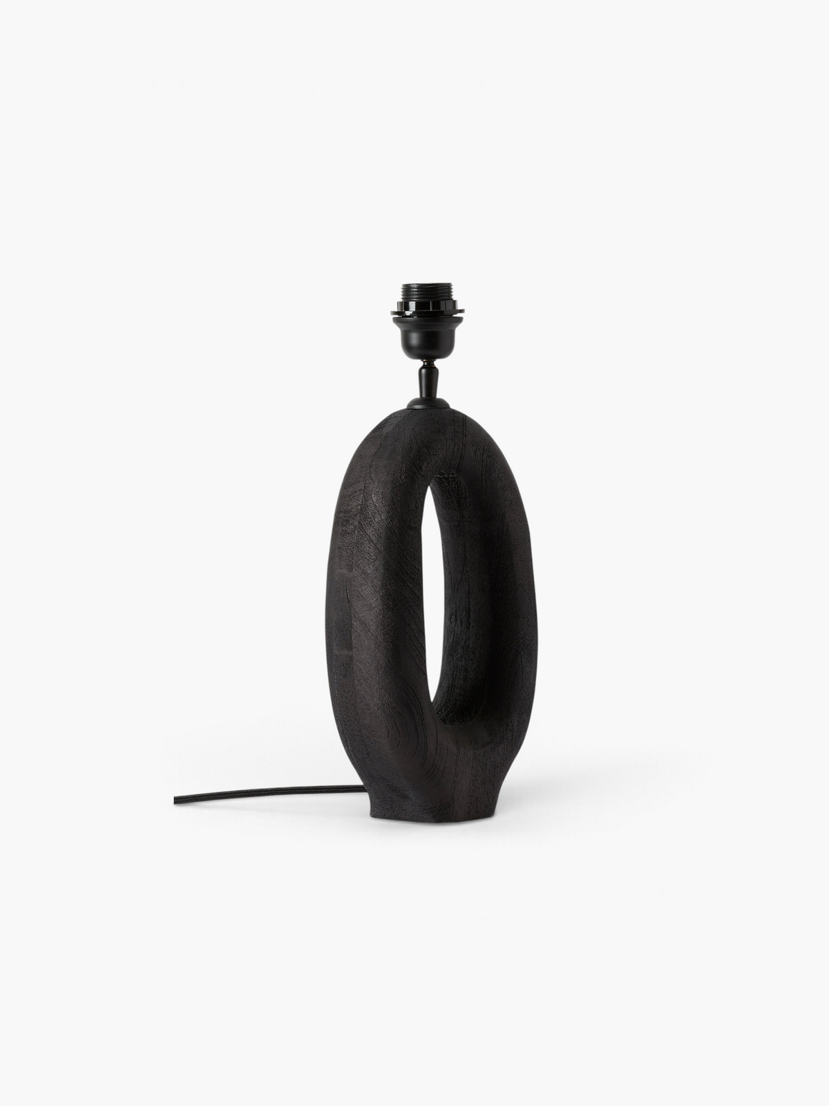 Lyckåsen Qvist 408 table lamp in black sandblasted wood with a sculptural oval shape and 40 cm height.