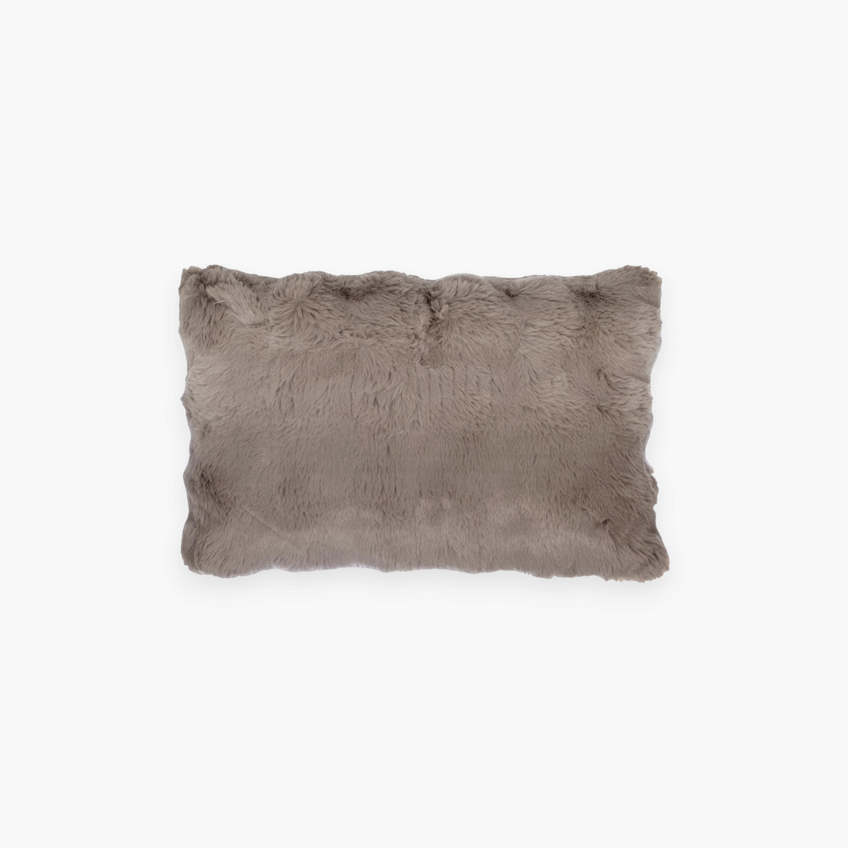 Lyckåsen Misty rectangular taupe faux fur cushion with a soft, fluffy texture for a cozy home decor accent.