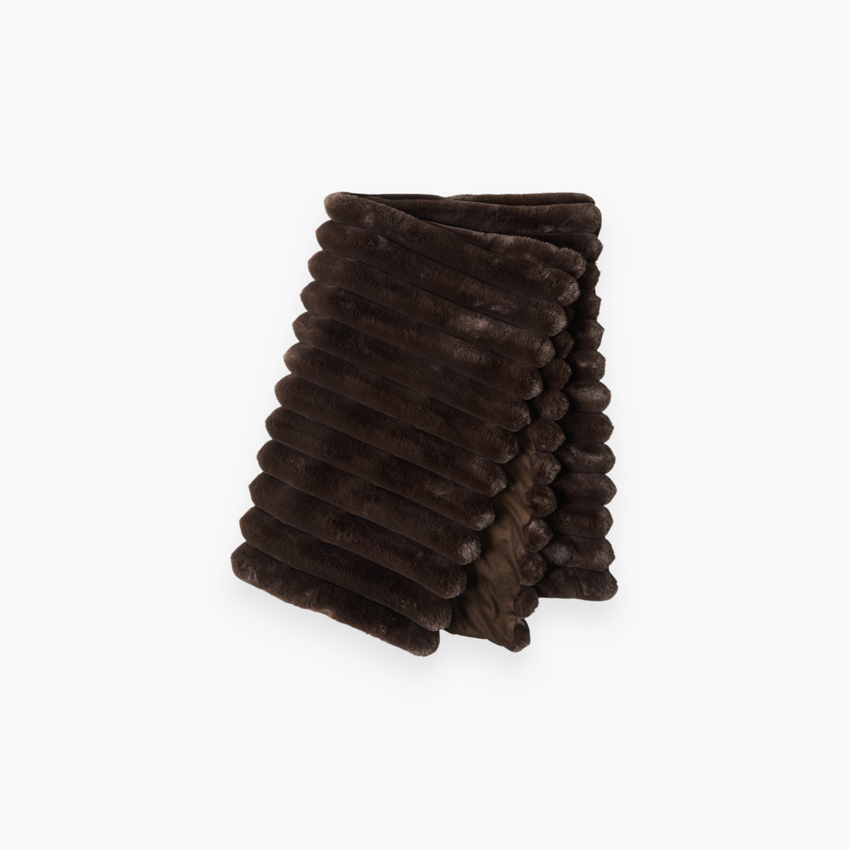 Lyckåsen Liny brown polyester throw blanket with wide striped plush texture for cozy home decor