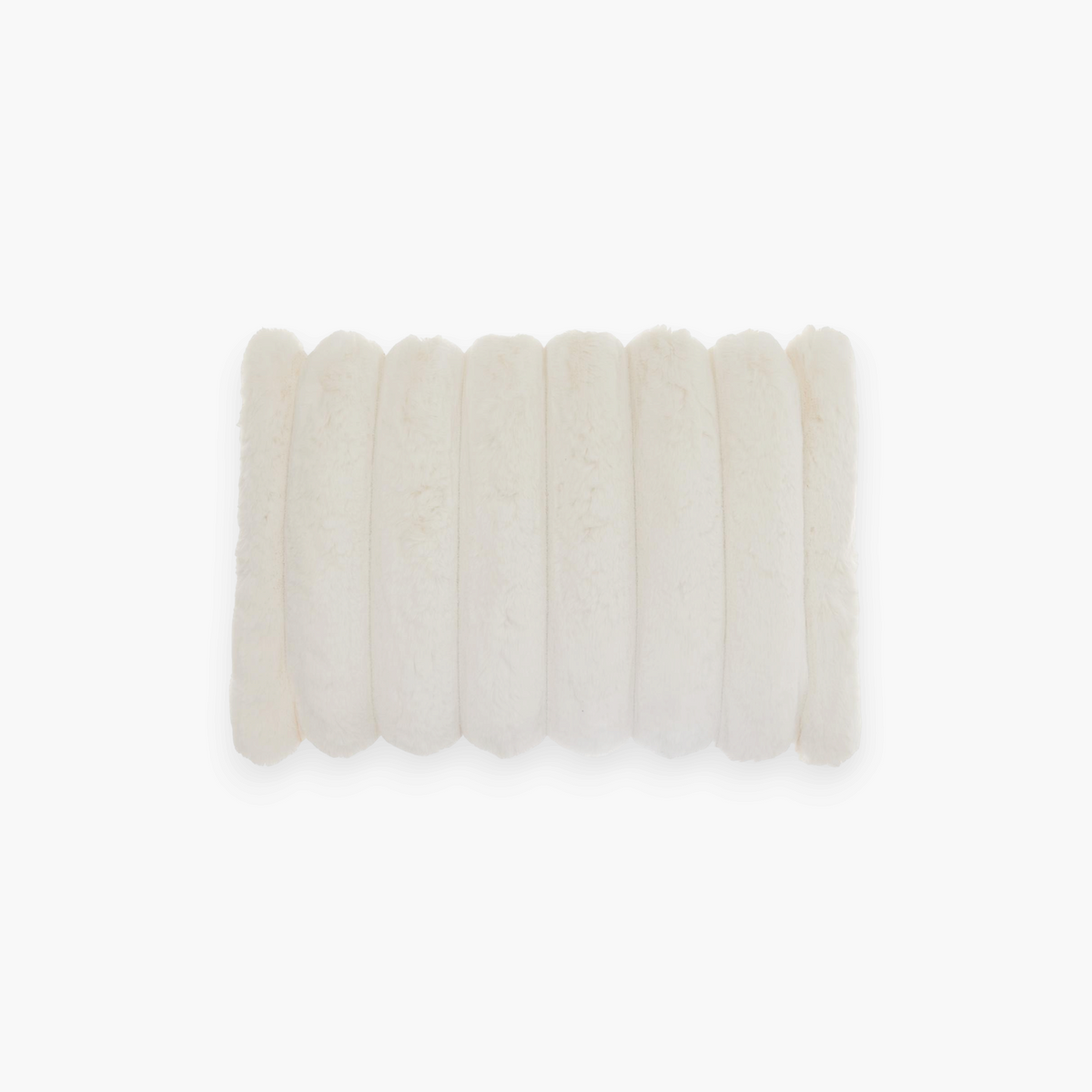 Lyckåsen Liny ivory rectangular cushion with a soft, striped polyester plush texture for a cozy home aesthetic.