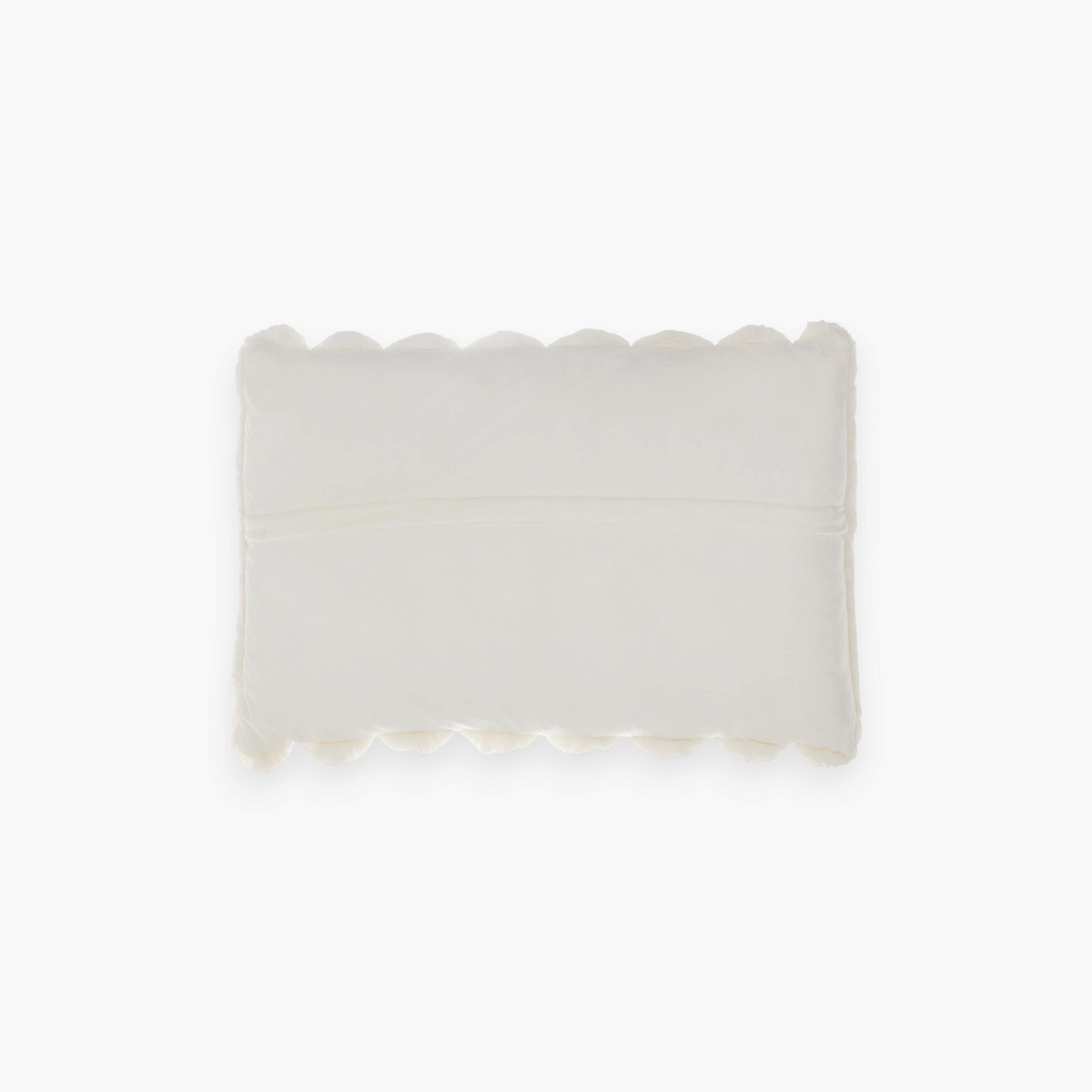 Lyckåsen Liny ivory rectangular cushion with a soft plush back and decorative scalloped edges