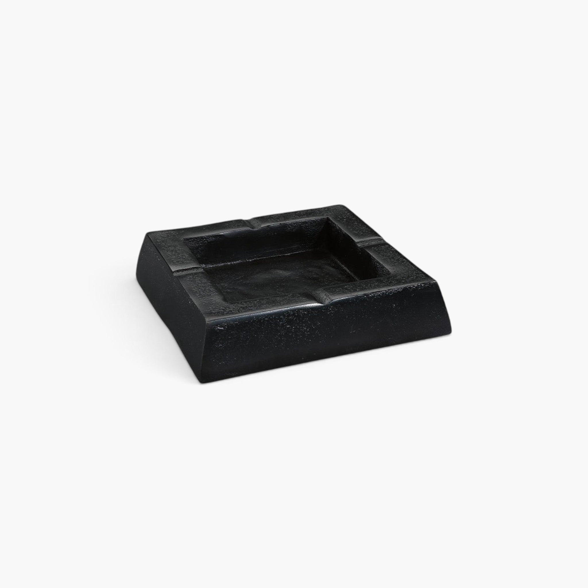 Lyckåsen Alcamo square black metal ashtray with a textured finish for modern home or office decor.