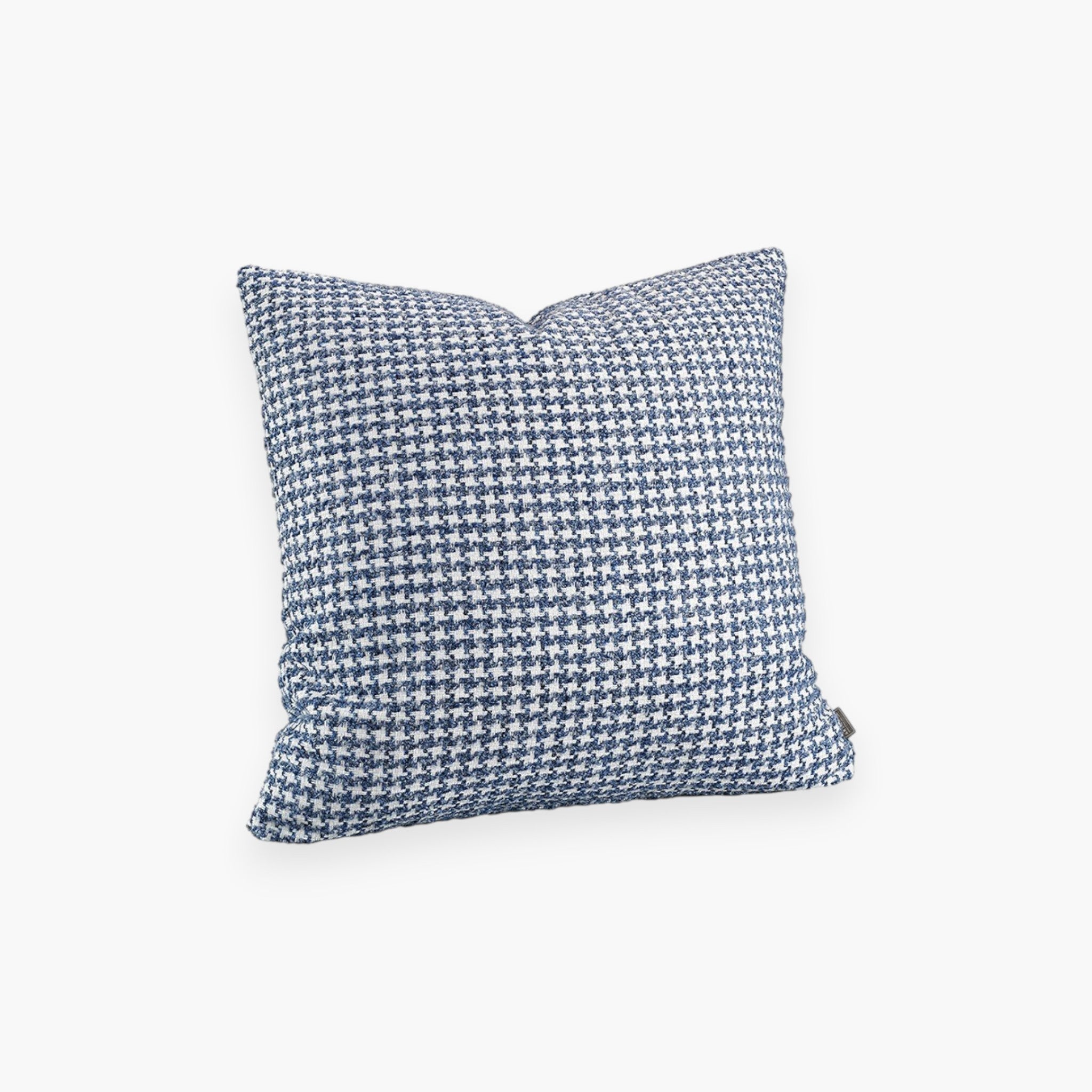 Lyckåsen Dente blue and white checkered cushion cover with a textured pattern and hidden zipper closure.