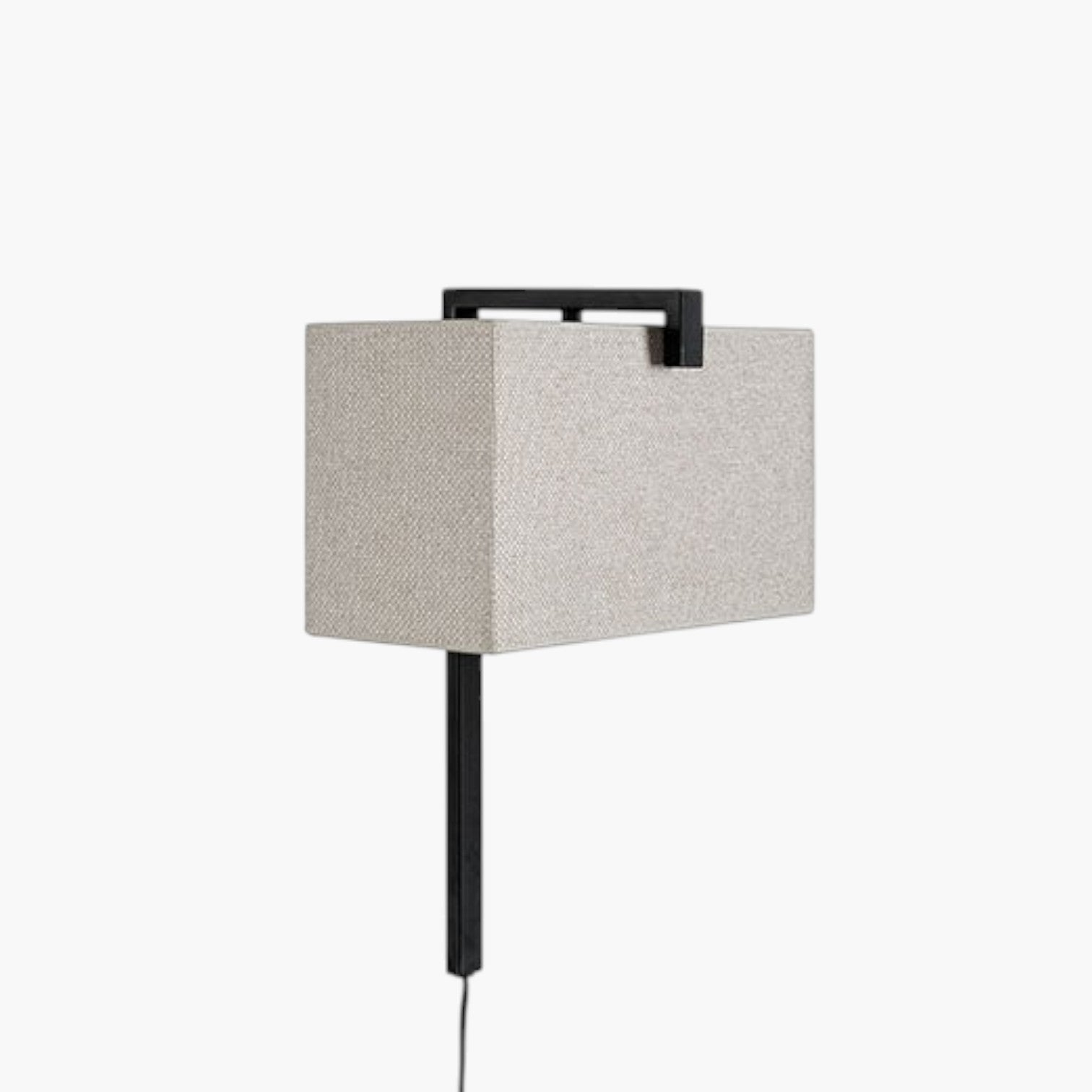 Lyckåsen Donati wall lamp in matte black metal with a rectangular beige fabric shade and long power cord