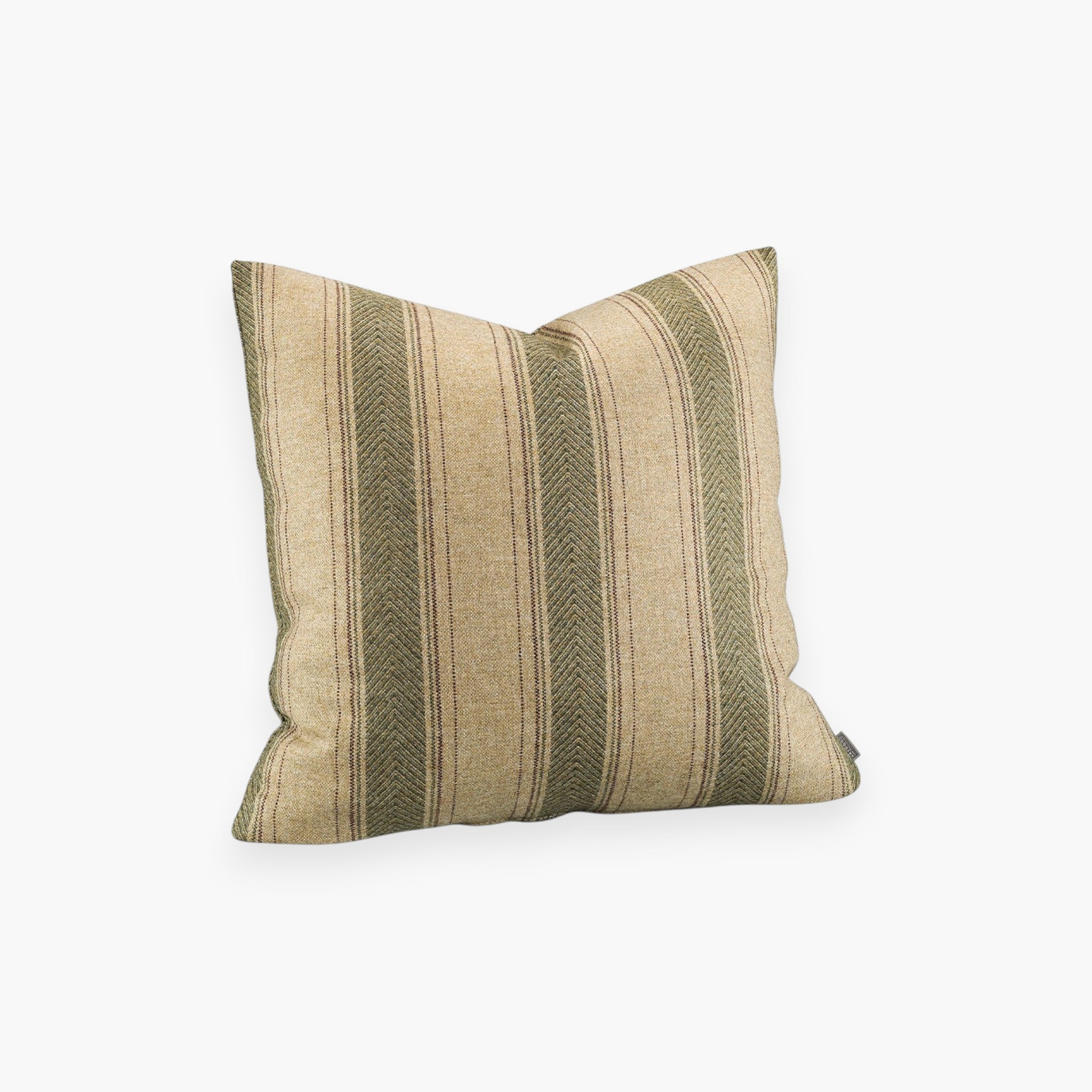 Lyckåsen Glensdale olive wool cushion cover with a striped herringbone pattern and a hidden zipper closure.