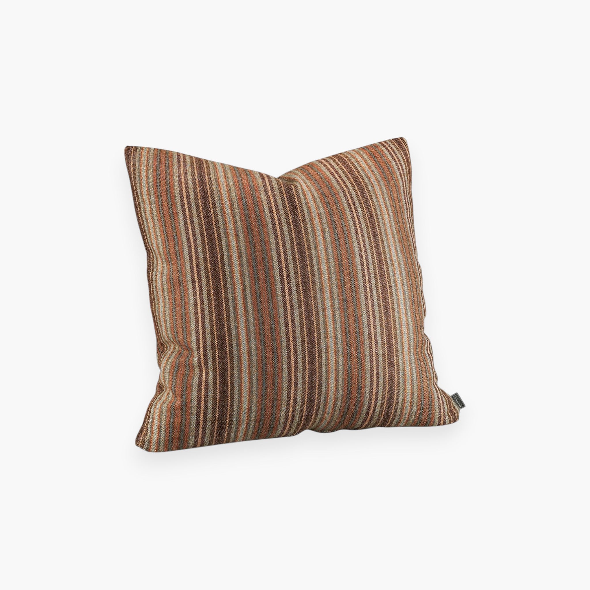 Lyckåsen Glensdale wool cushion cover with a grey and ochre striped pattern and a hidden zipper closure.
