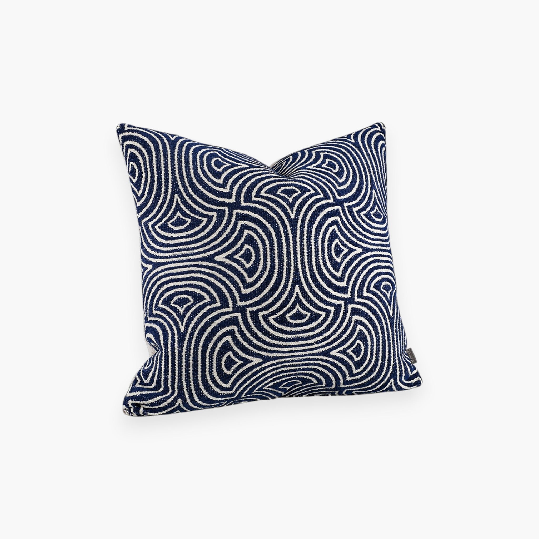 Lyckåsen Lilou Charm blue decorative cushion cover with a graphic organic pattern in deep blue and light tones.
