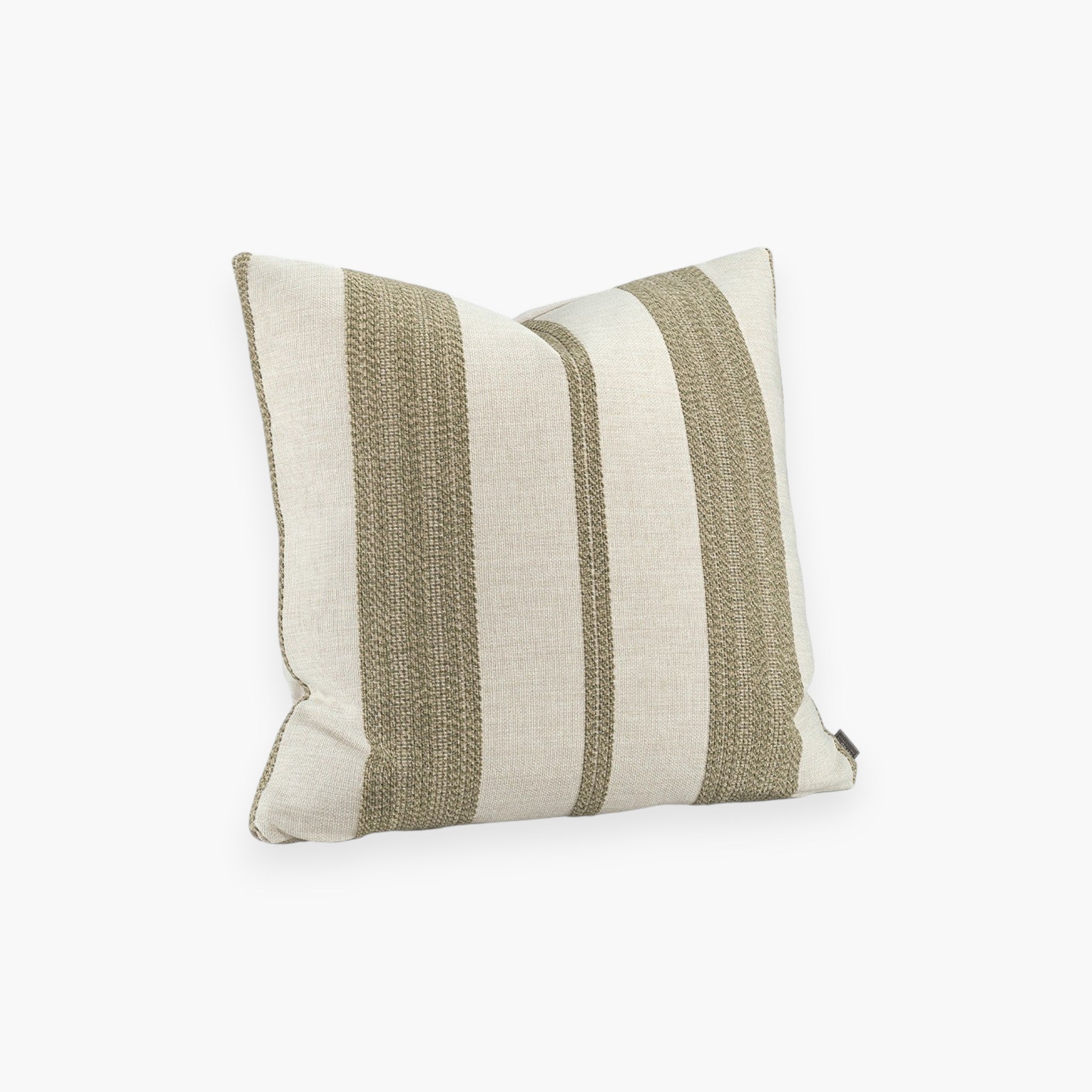Lyckåsen Lilou Stripe outdoor cushion cover in green and beige with a vertical striped pattern.