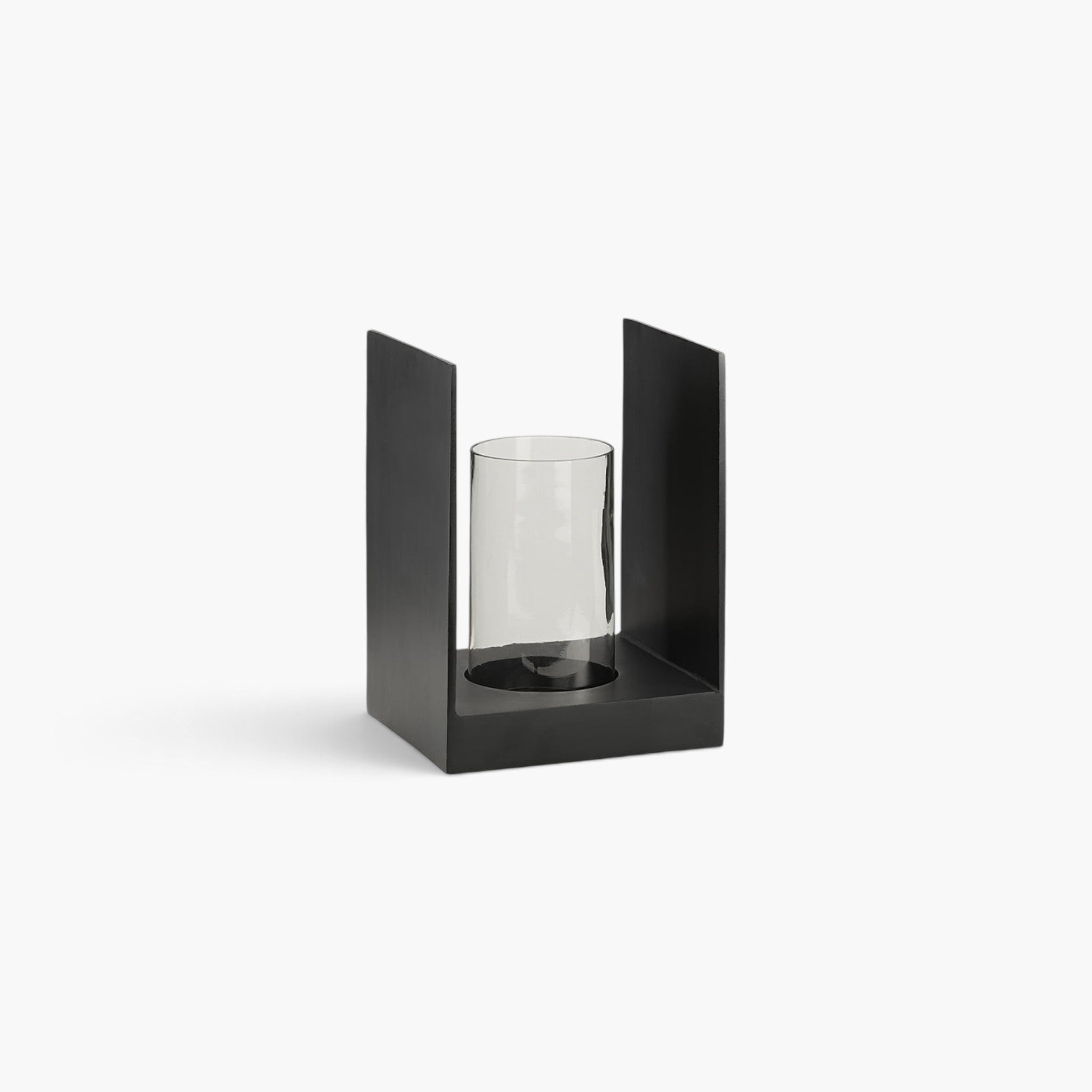 Lyckåsen Mancini lantern in black aluminium with a modern minimalist frame and a clear hand-blown glass insert.