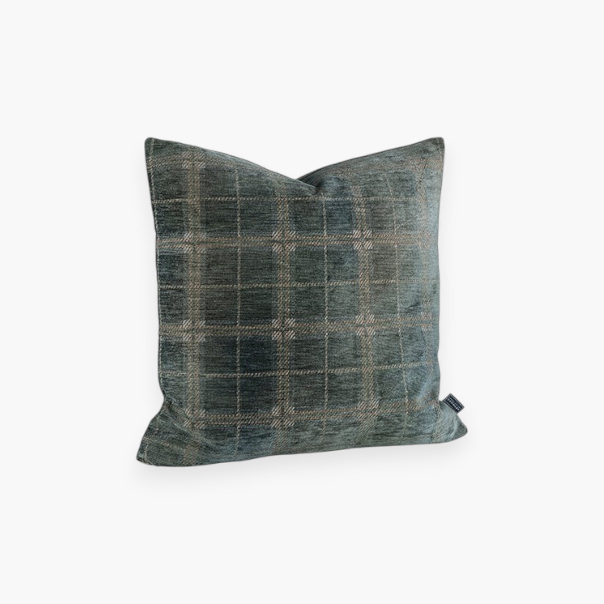 Lyckåsen Merano apatite blue cushion cover with a subtle checkered pattern and soft textured fabric finish.