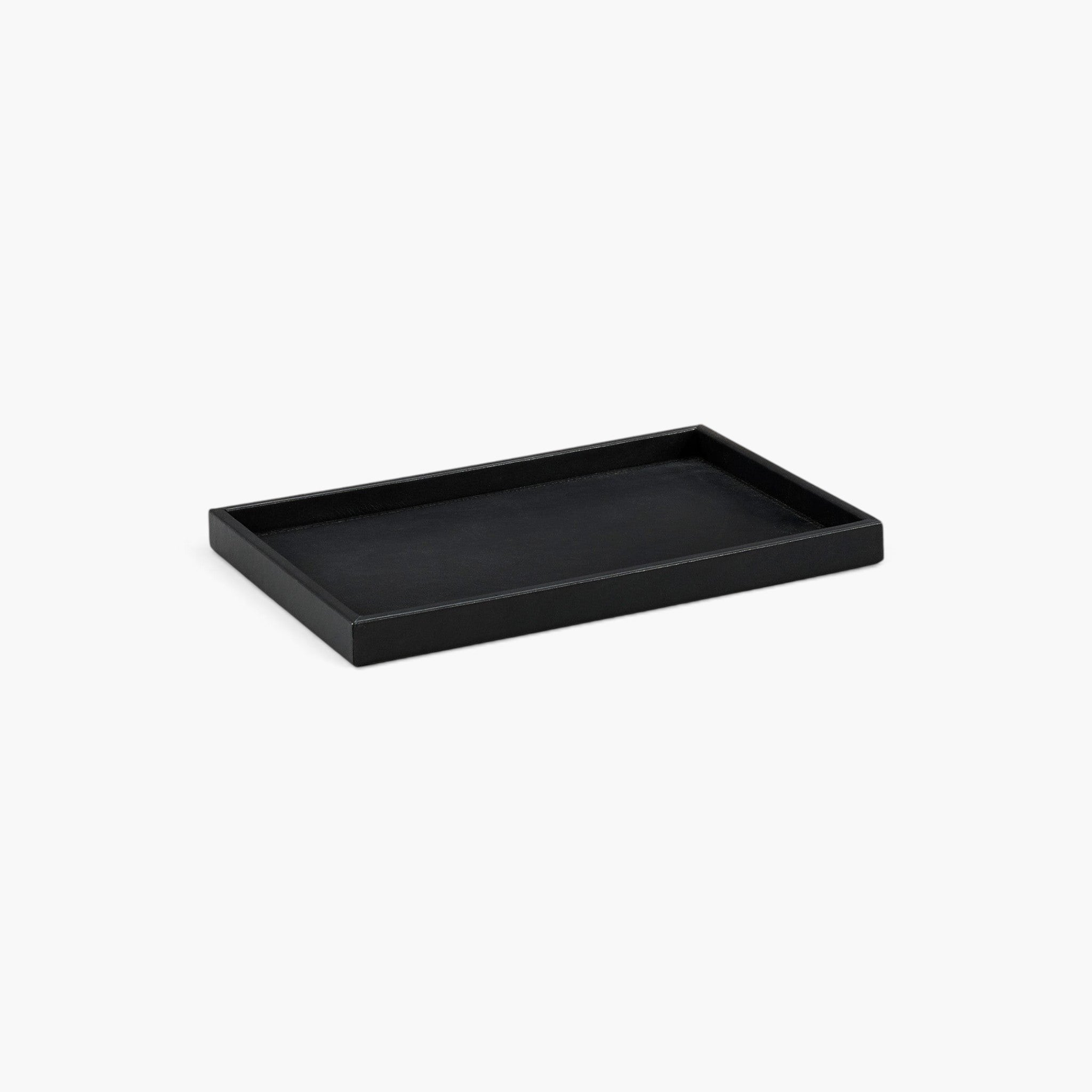 Lyckåsen Montero rectangular decorative tray in black leather with a minimalist design for home organization.