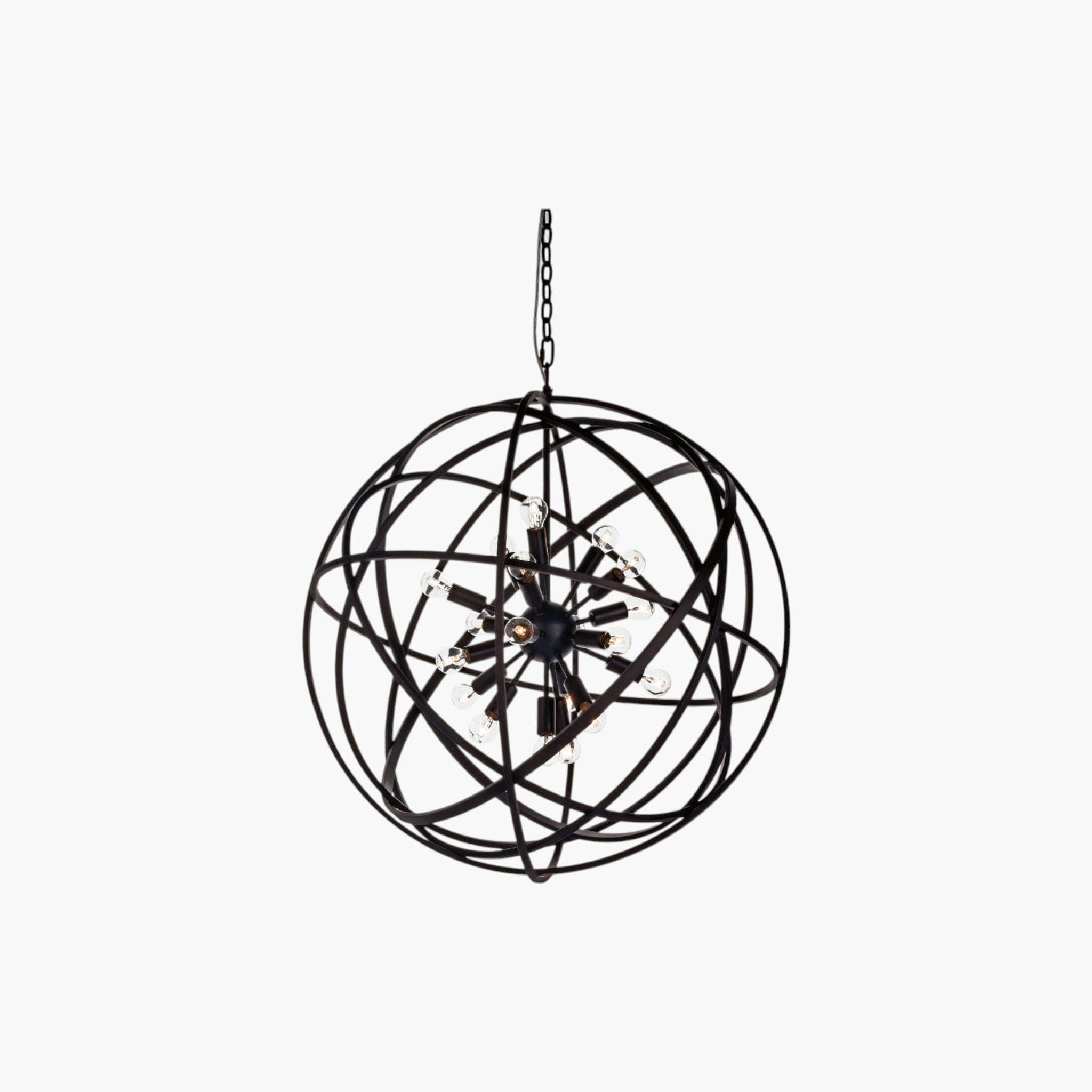 Lyckåsen Nest black metal spherical chandelier with multiple light bulbs and an 80 cm diameter