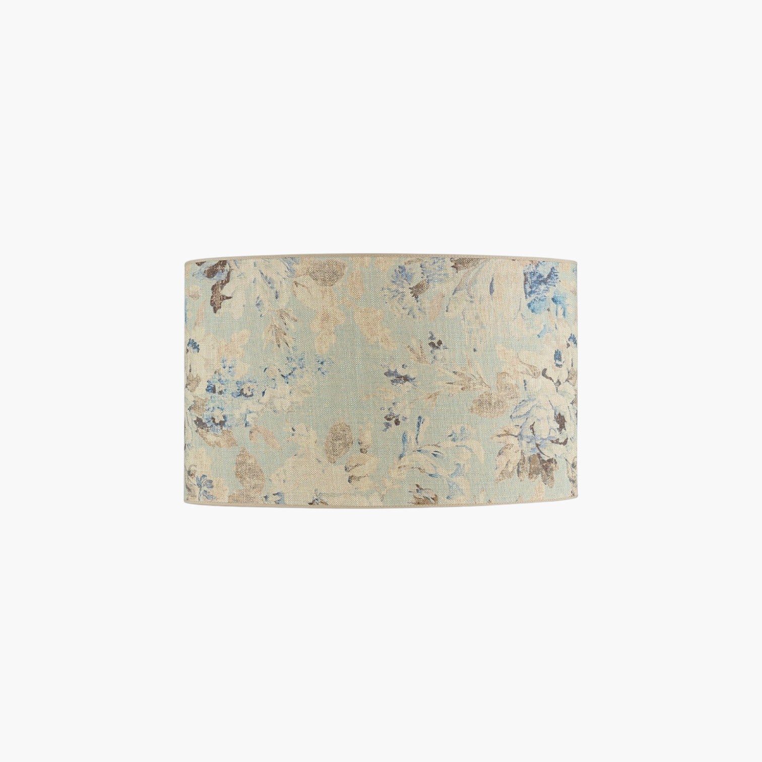 Lyckåsen oval lampshade featuring a blue and rosewood floral pattern on a textured fabric finish.