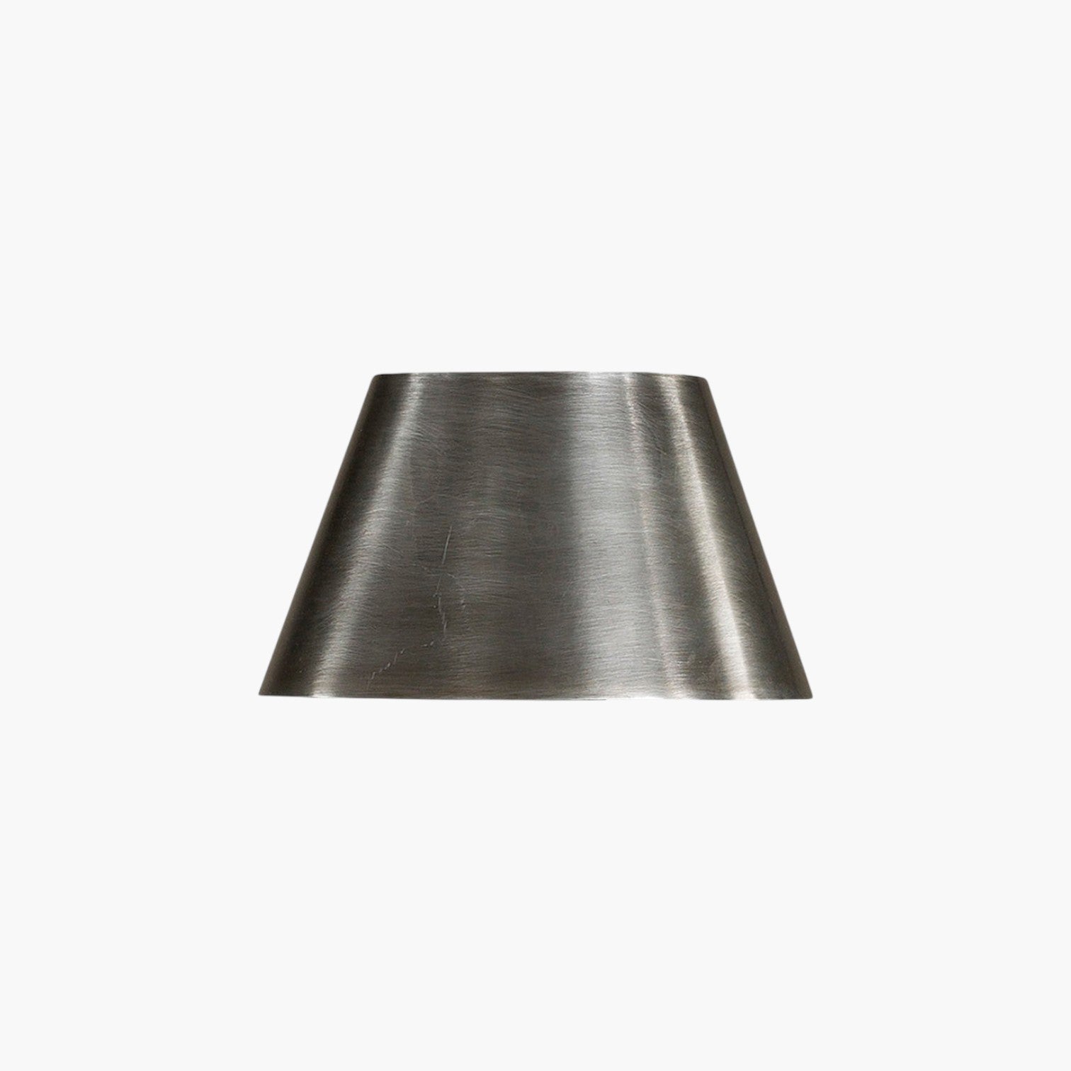 Lyckåsen Pewter flat metal lampshade in iron finish with a minimalist, sleek design for table lamps.