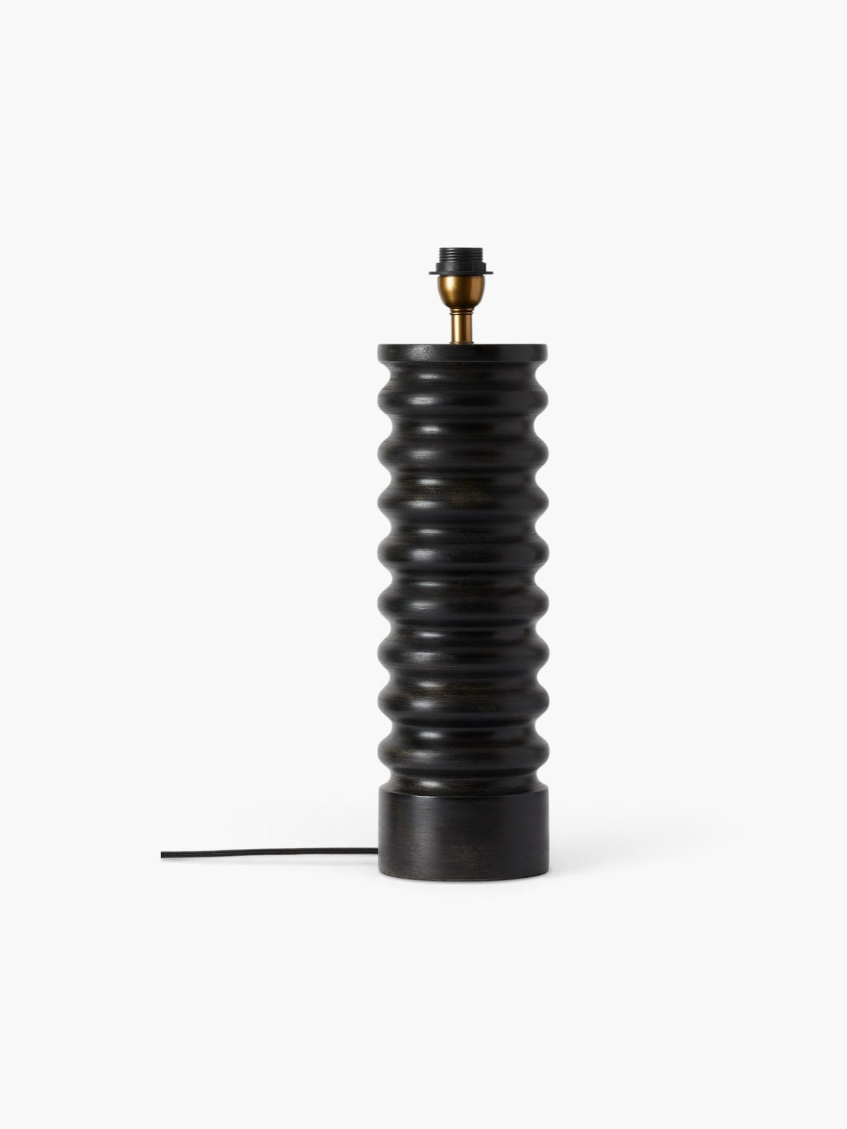 Lyckåsen Qvist 412 black wooden table lamp base with a ribbed cylindrical design and brass E27 socket