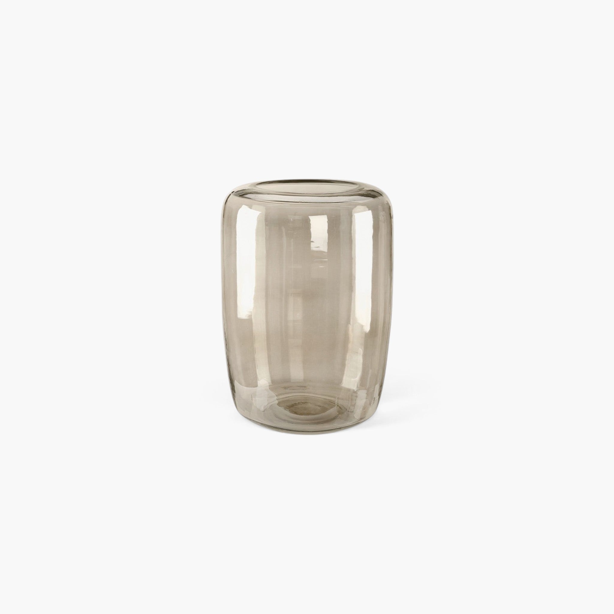 Lyckåsen Reef hand-blown glass vase in a translucent smoke brown finish with a cylindrical shape.