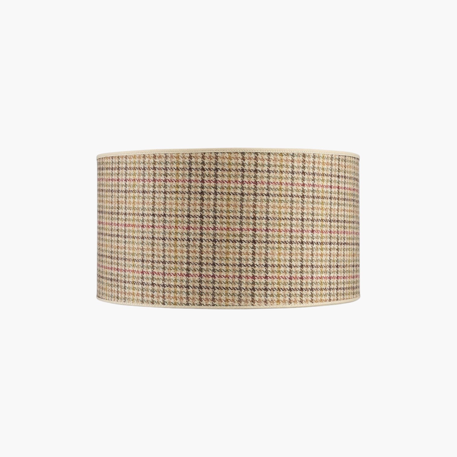 Lyckåsen Shade Cylinder lampshade in Harris Tweed forest fabric with a classic plaid pattern for table or floor lamps.