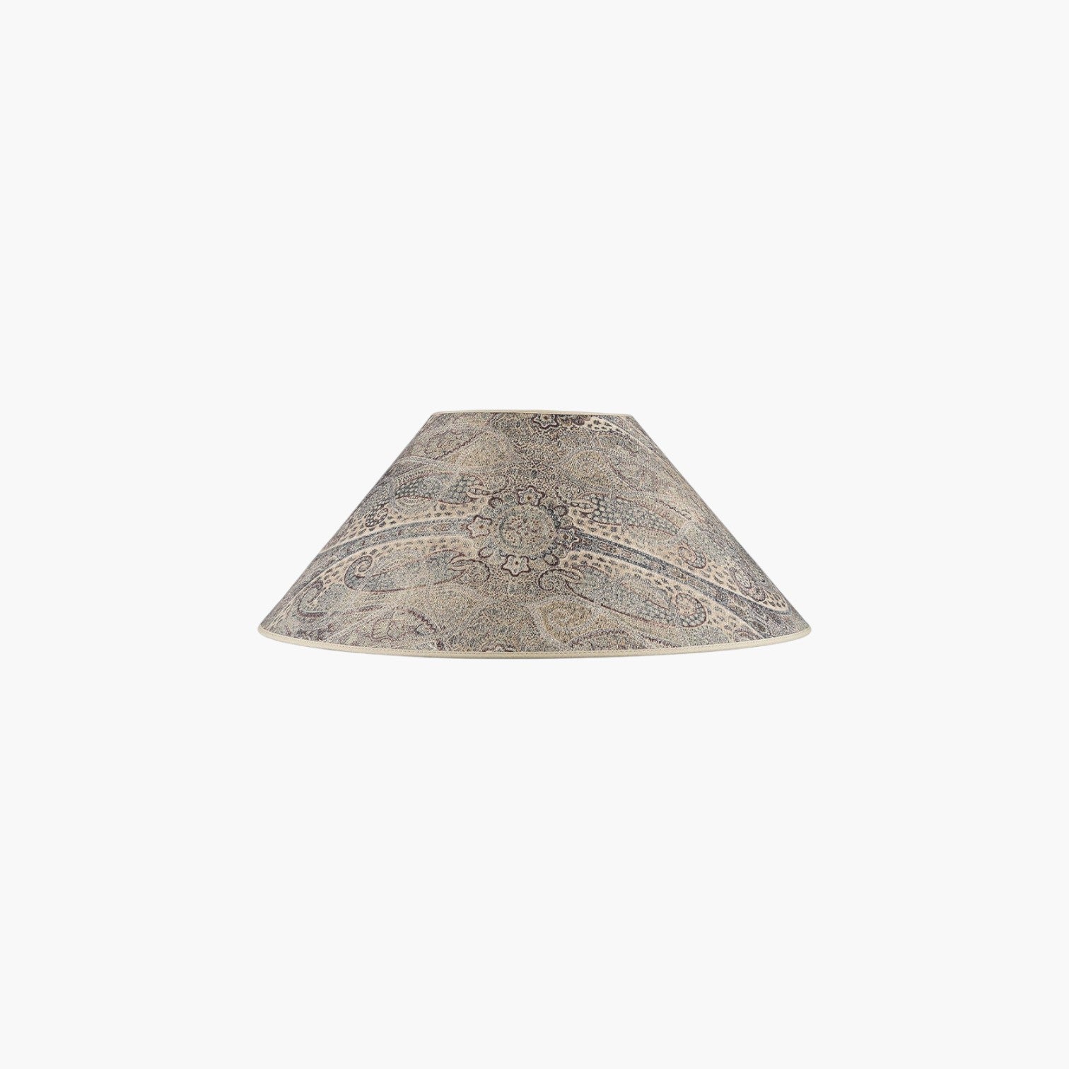Lyckåsen cone-shaped lampshade in brown Sheldon paisley fabric pattern for a warm and classic interior style.
