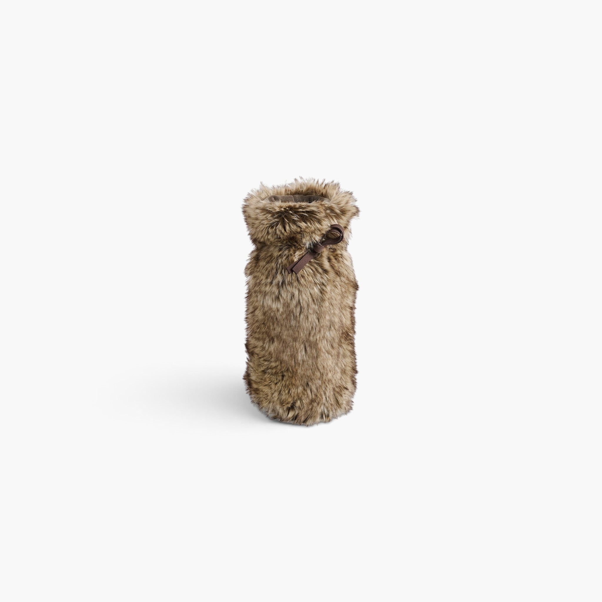 Lyckåsen Sibirian Wolf faux fur wine bottle bag with brown leatherette drawstring closure