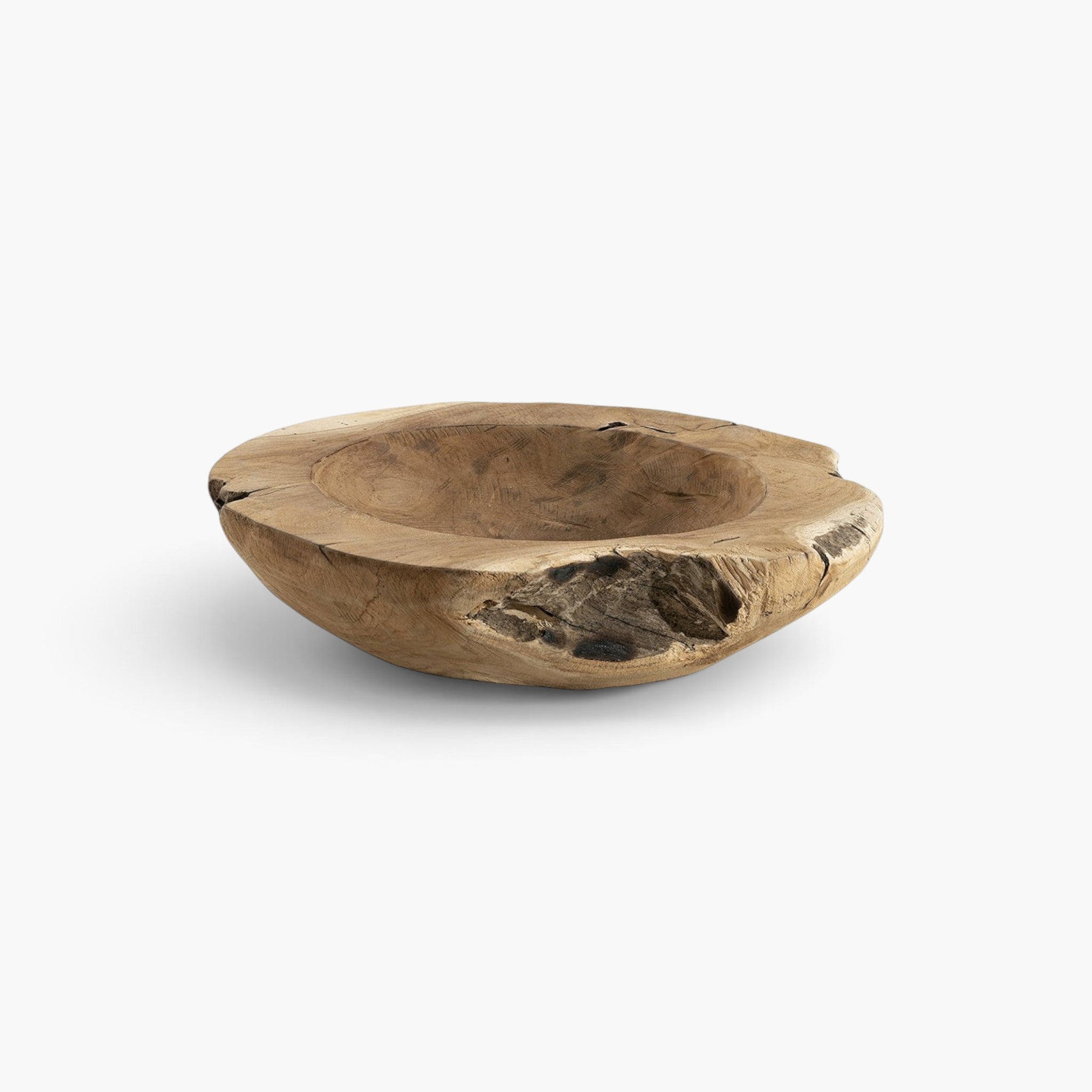 Lyckåsen rustic teak wood bowl with a natural driftwood-inspired shape and unique organic texture