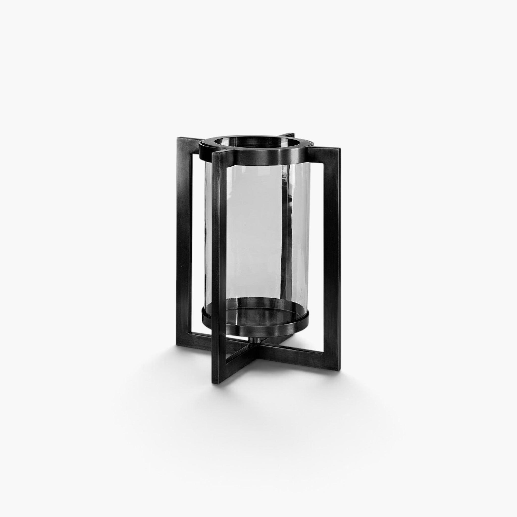 Lyckåsen Verano matte black metal lantern with a clear hand-blown glass cylinder insert