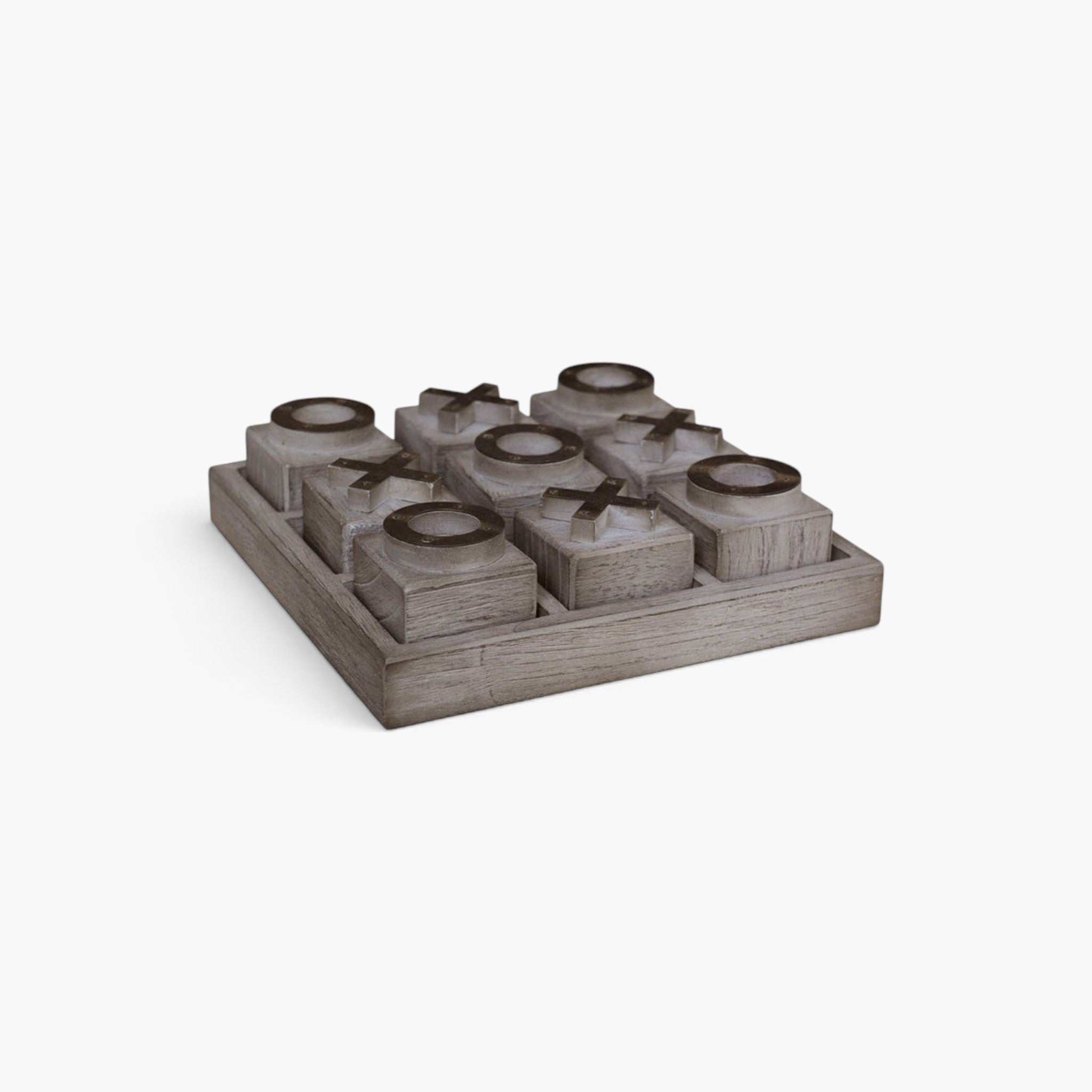 Lyckåsen vintage tic tac toe game set made of natural Java oak wood with square board and X and O playing pieces
