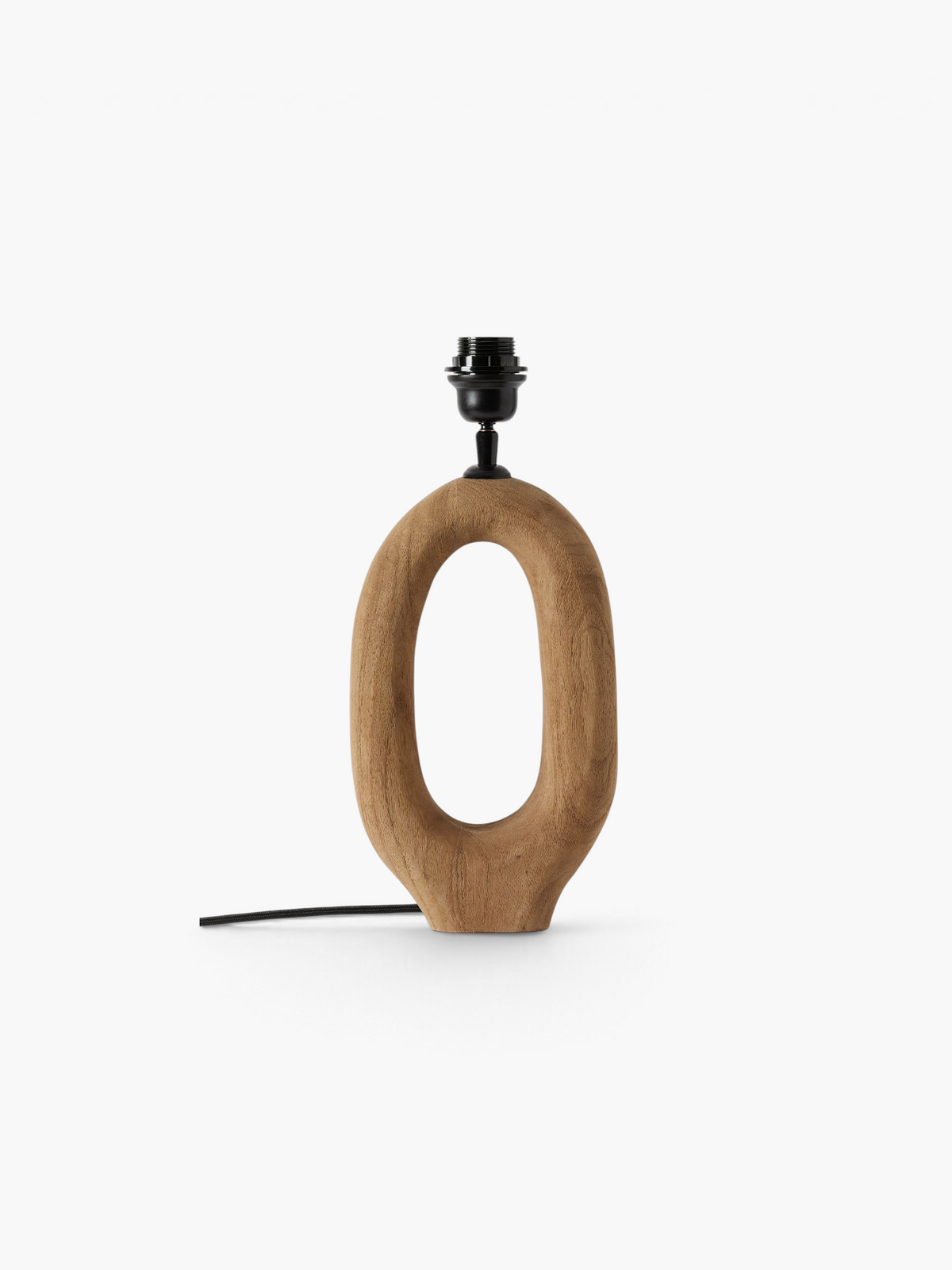 Lyckåsen Qvist 408 table lamp in light brown sandblasted natural wood with an organic oval shape and black socket.