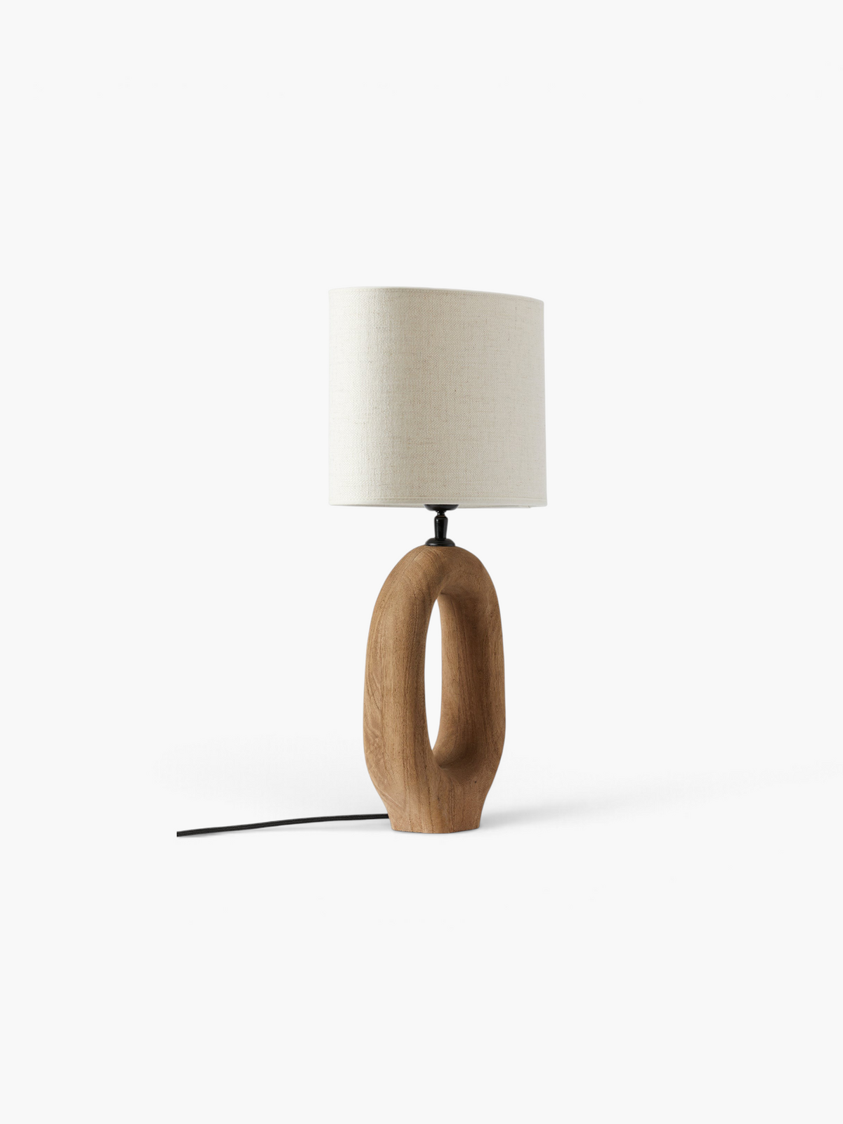 Lyckåsen Qvist 408 table lamp in light brown sandblasted natural wood with an organic shape and fabric shade
