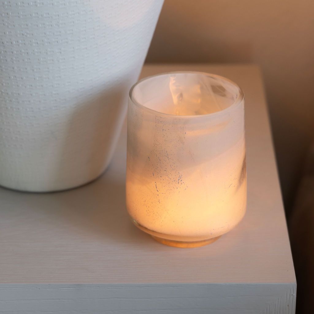 Reef ljuslykta i handblåst glas Pale Sand