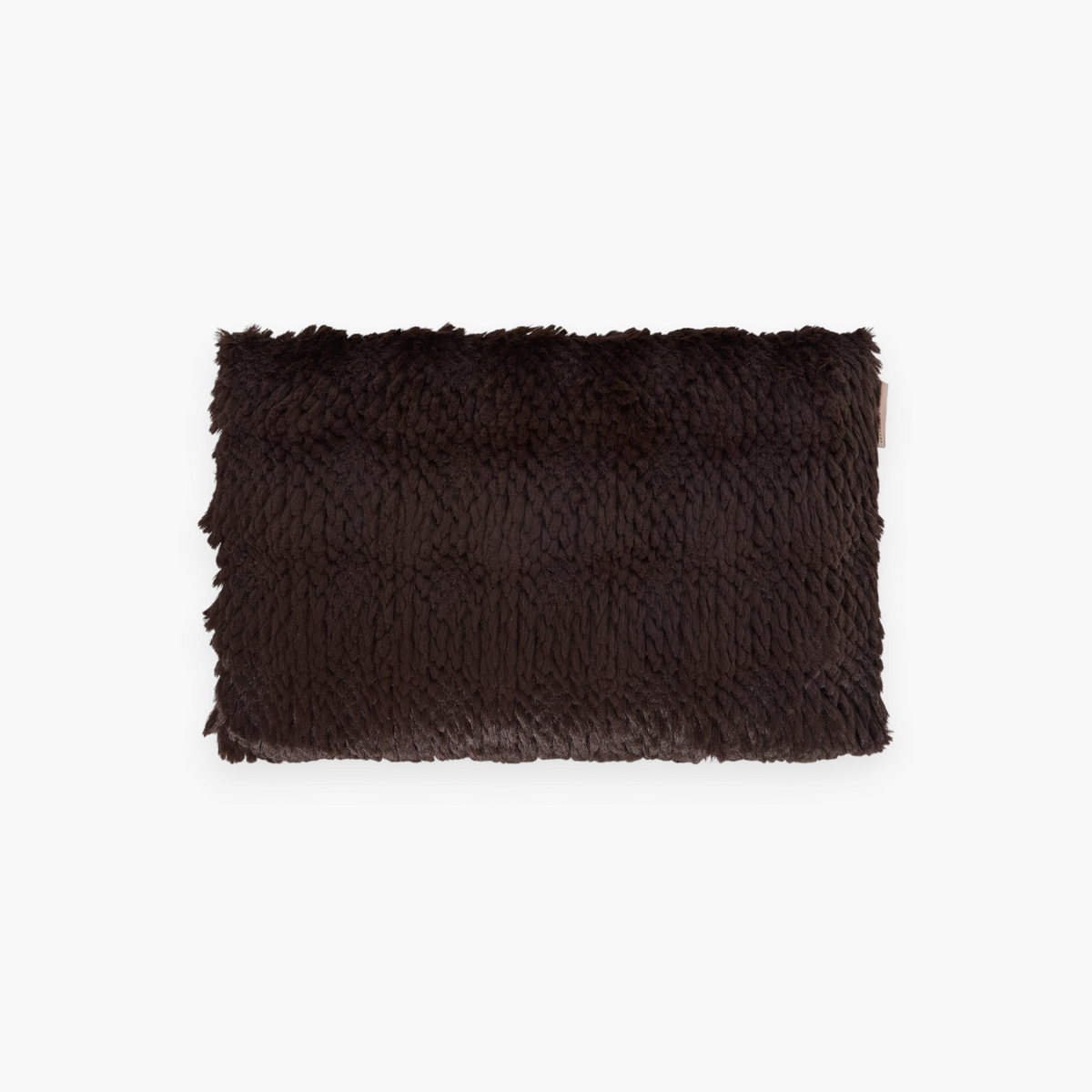 Lyckåsen Tuva rectangular brown polyester cushion with a soft, fluffy, and textured faux fur finish.