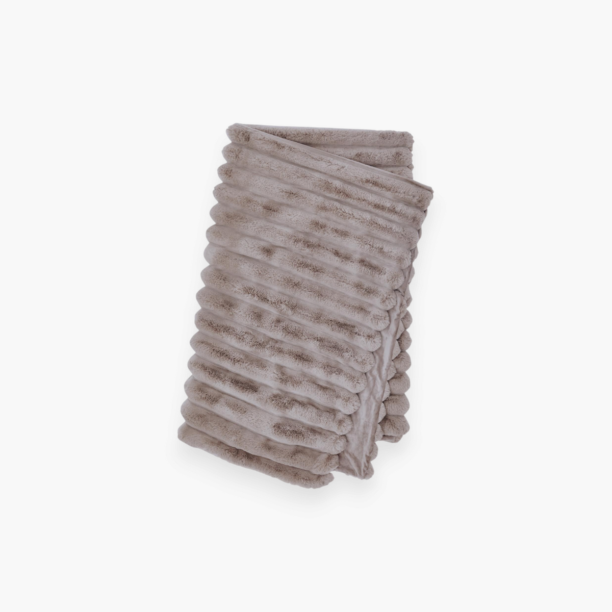 Lyckåsen Liny taupe polyester throw blanket with a soft striped texture and plush backing