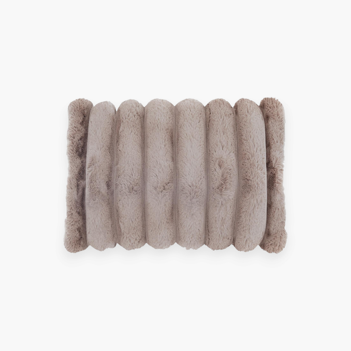 Lyckåsen Liny taupe rectangular polyester cushion with a soft, textured striped pattern and plush finish.