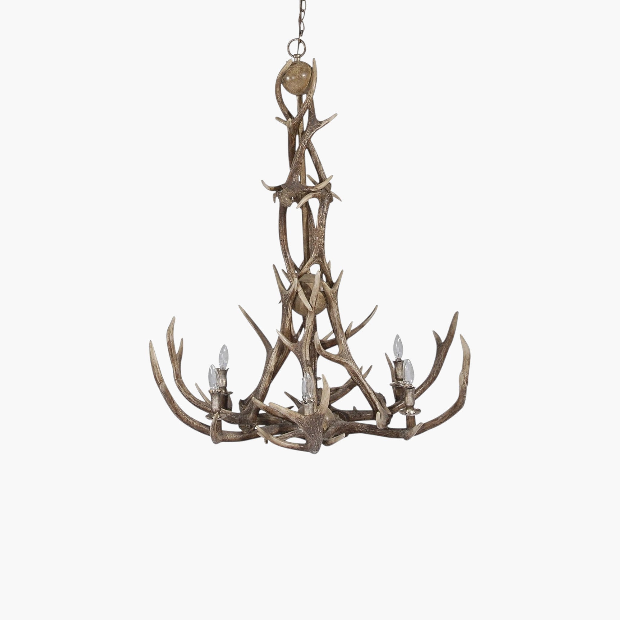 Lyckåsen antler chandelier made of resin and metal with a rustic design and multiple light fixtures