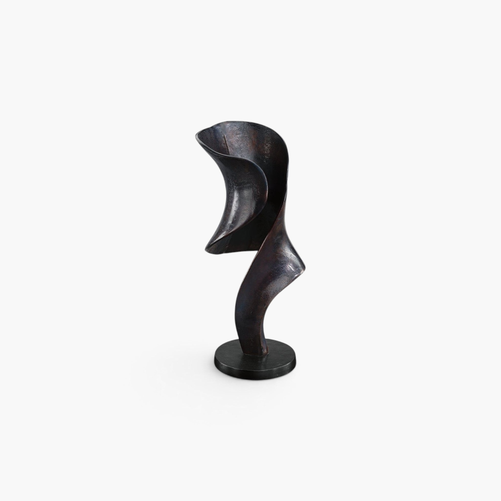 Lyckåsen Besano 61 cm tall abstract metal sculpture in an antique bronze and brass finish with a curved design.