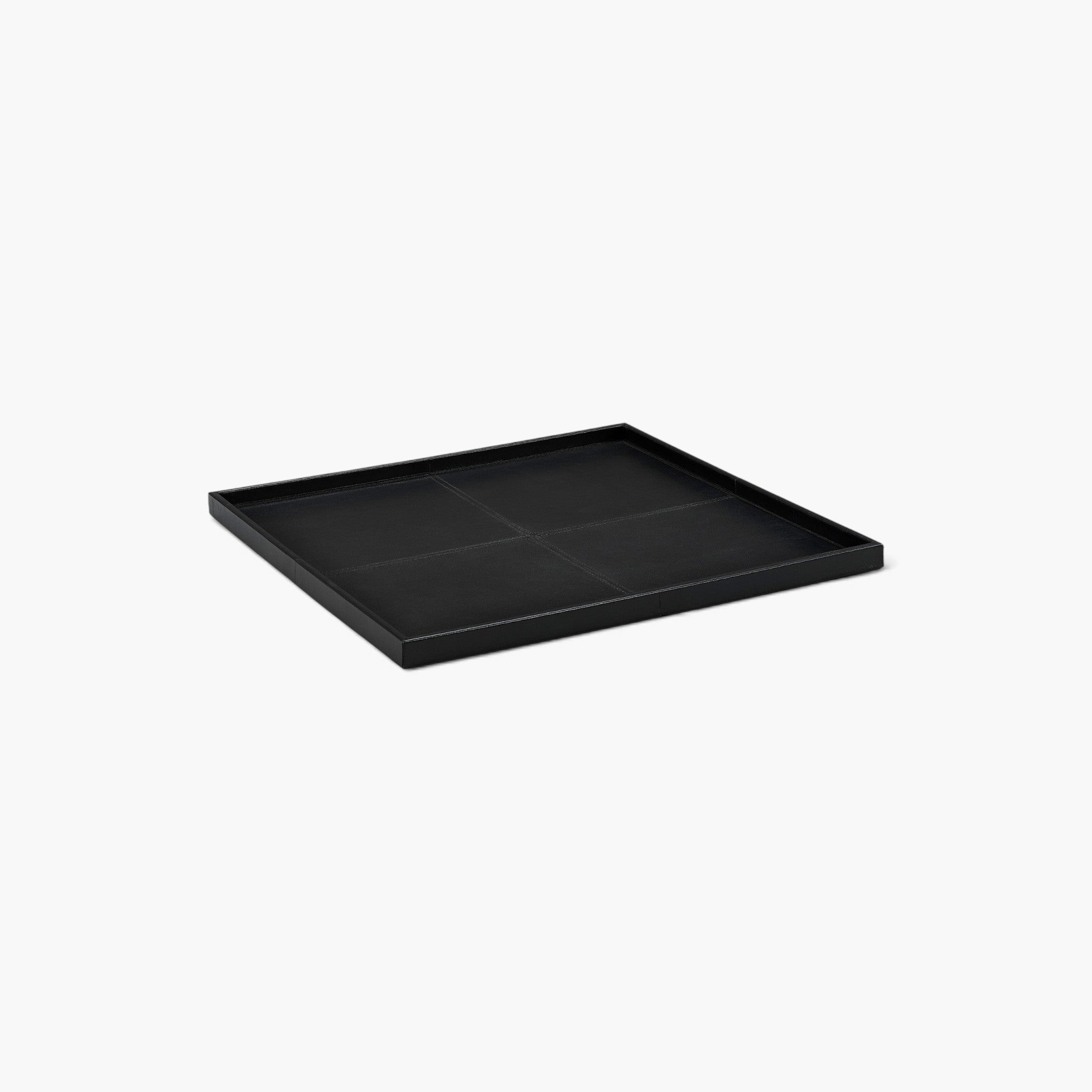 Lyckåsen square black leather serving tray with decorative stitching for modern home decor