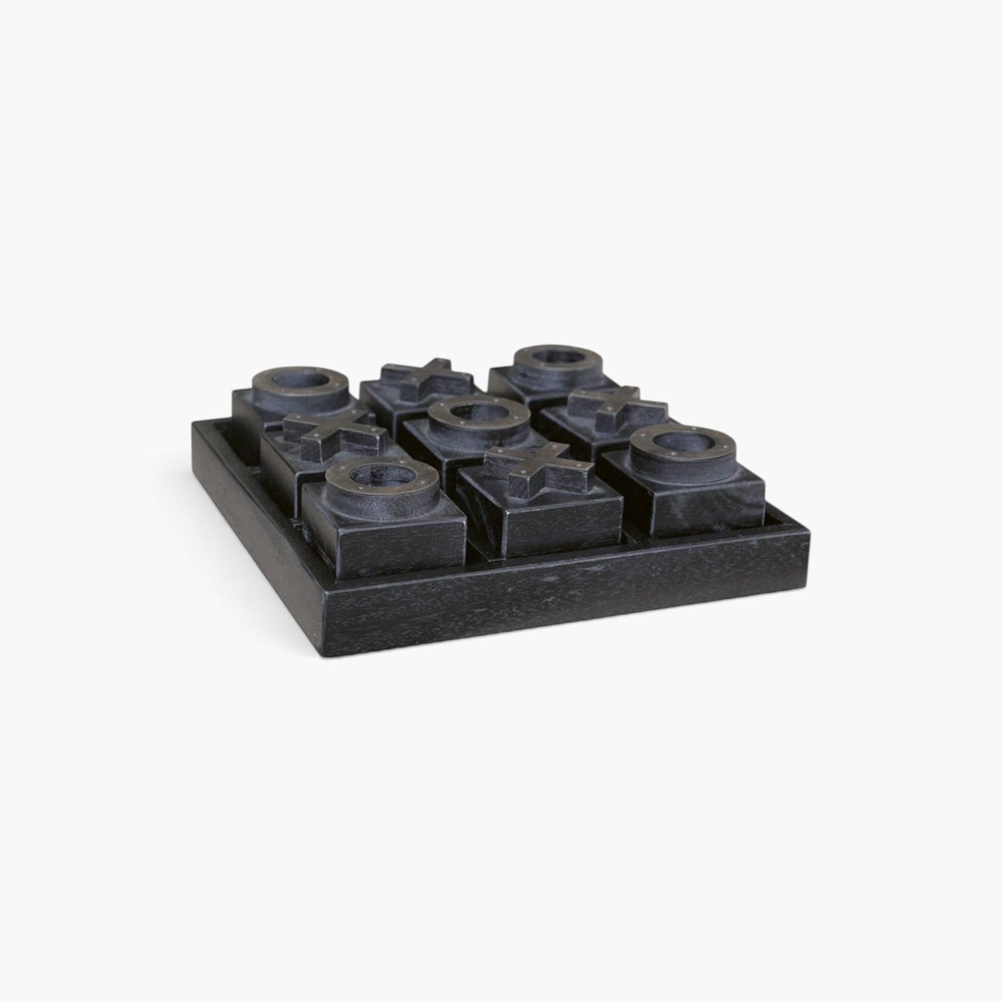 Lyckåsen black wooden tic-tac-toe game with square board and carved X and O pieces for modern home decor.
