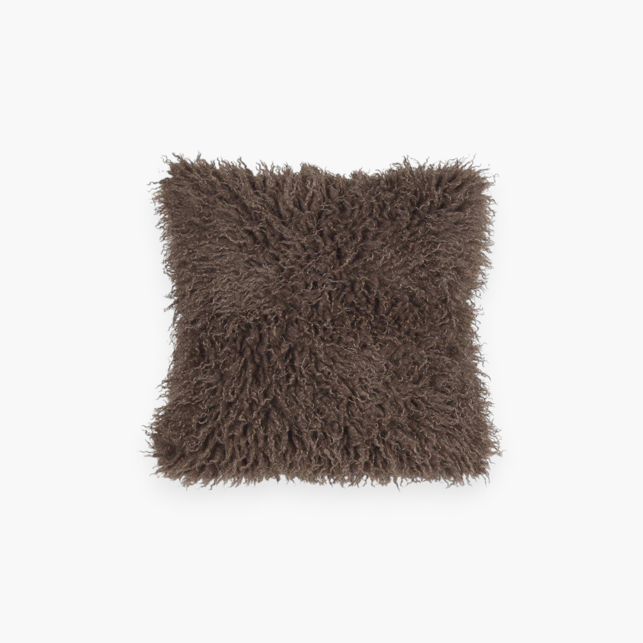 Lyckåsen brown curly faux fur cushion cover with a soft, textured Tibetan sheepskin-inspired look.