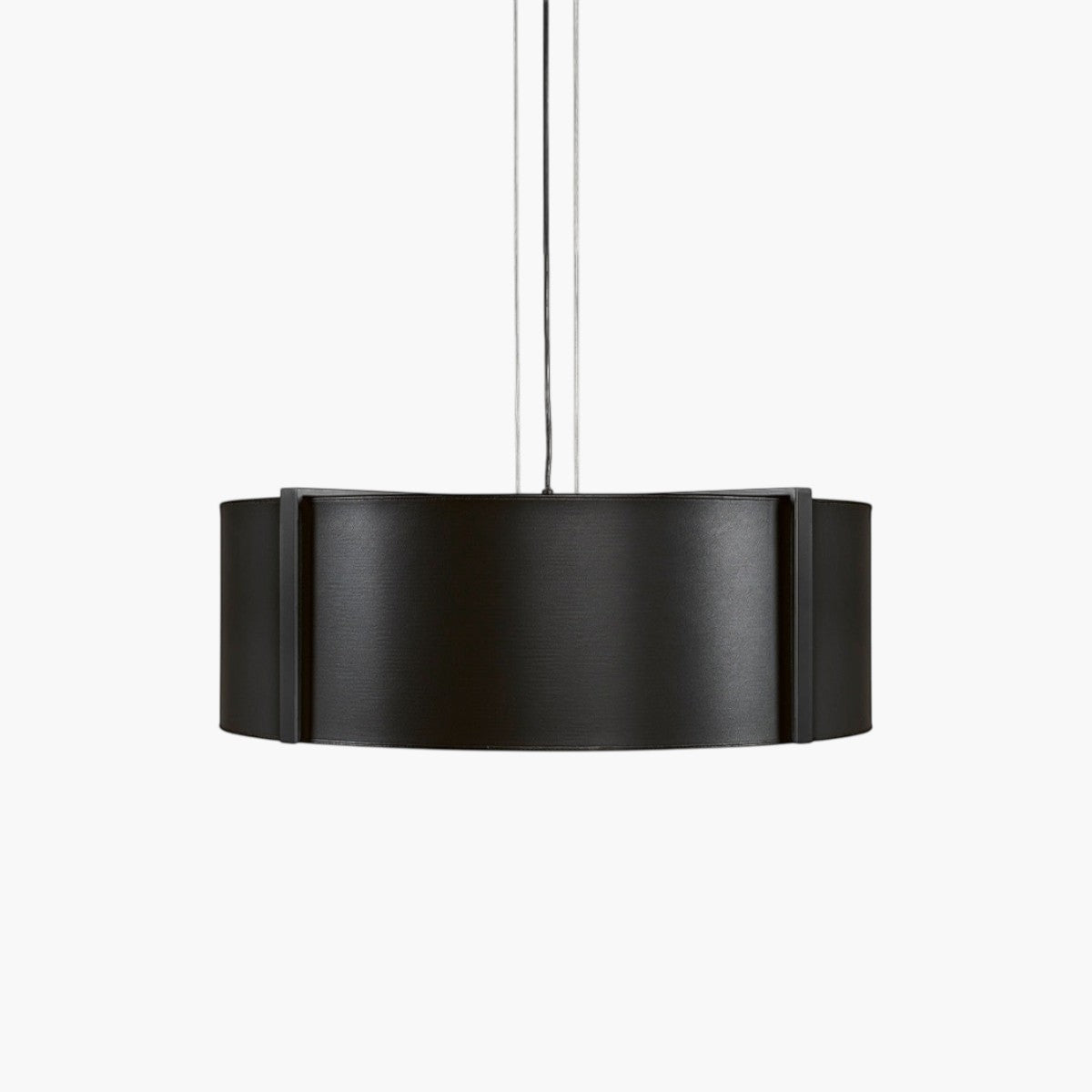 Lyckåsen Calgary pendant lamp in ebony faux leather with a sleek black metal frame and four-light design.