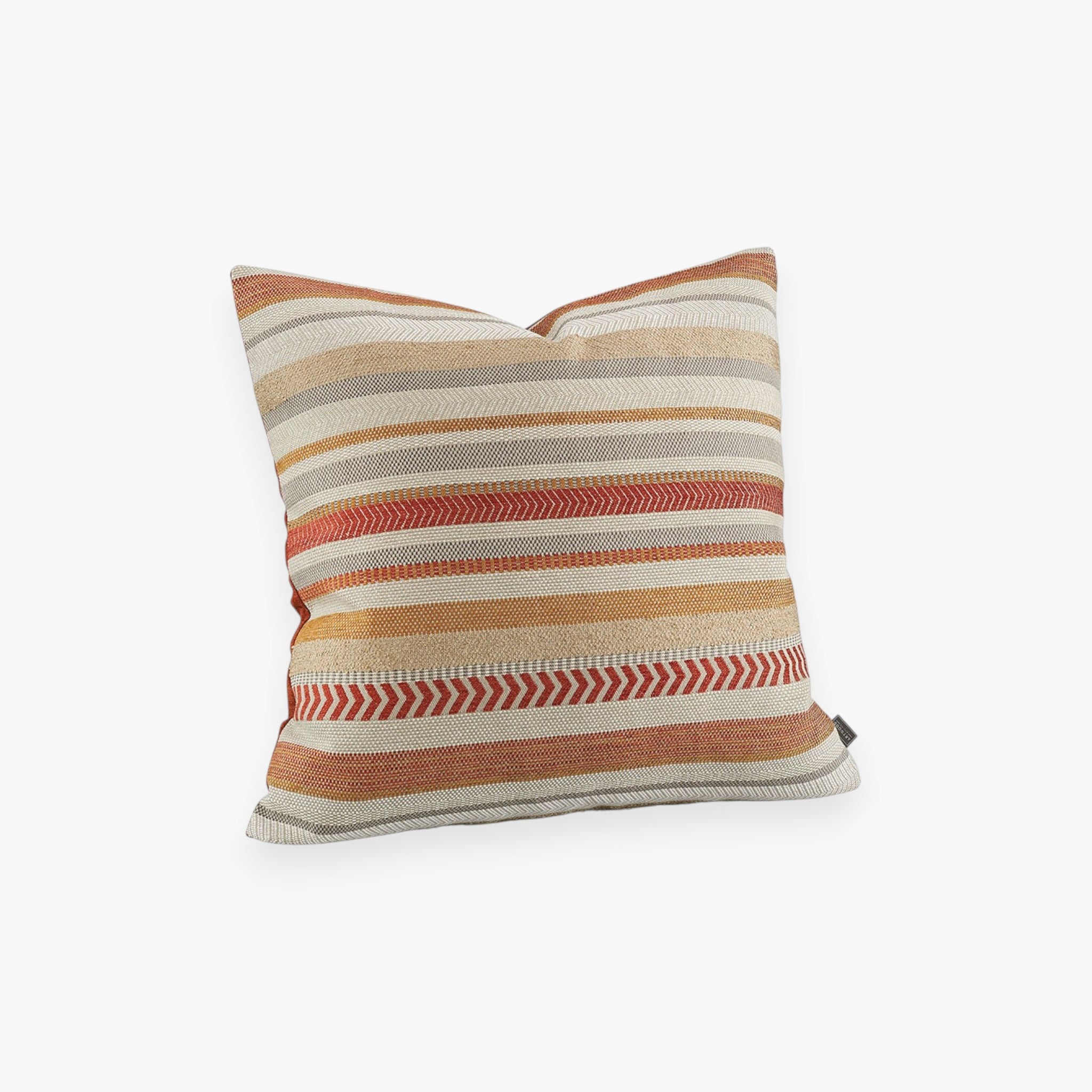 Lyckåsen Collin striped cushion cover in terra with woven textured fabric and a hidden zipper closure.