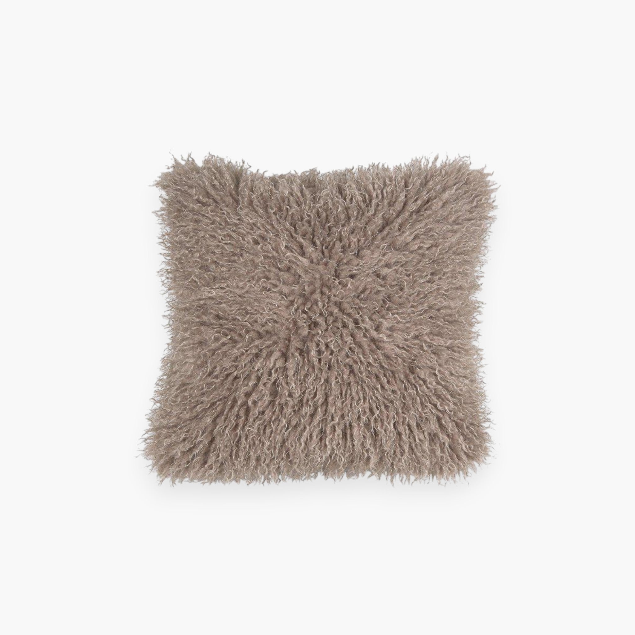 Lyckåsen Curly Sand cushion cover in soft faux fur with a textured Tibetan sheepskin look in a warm beige tone.
