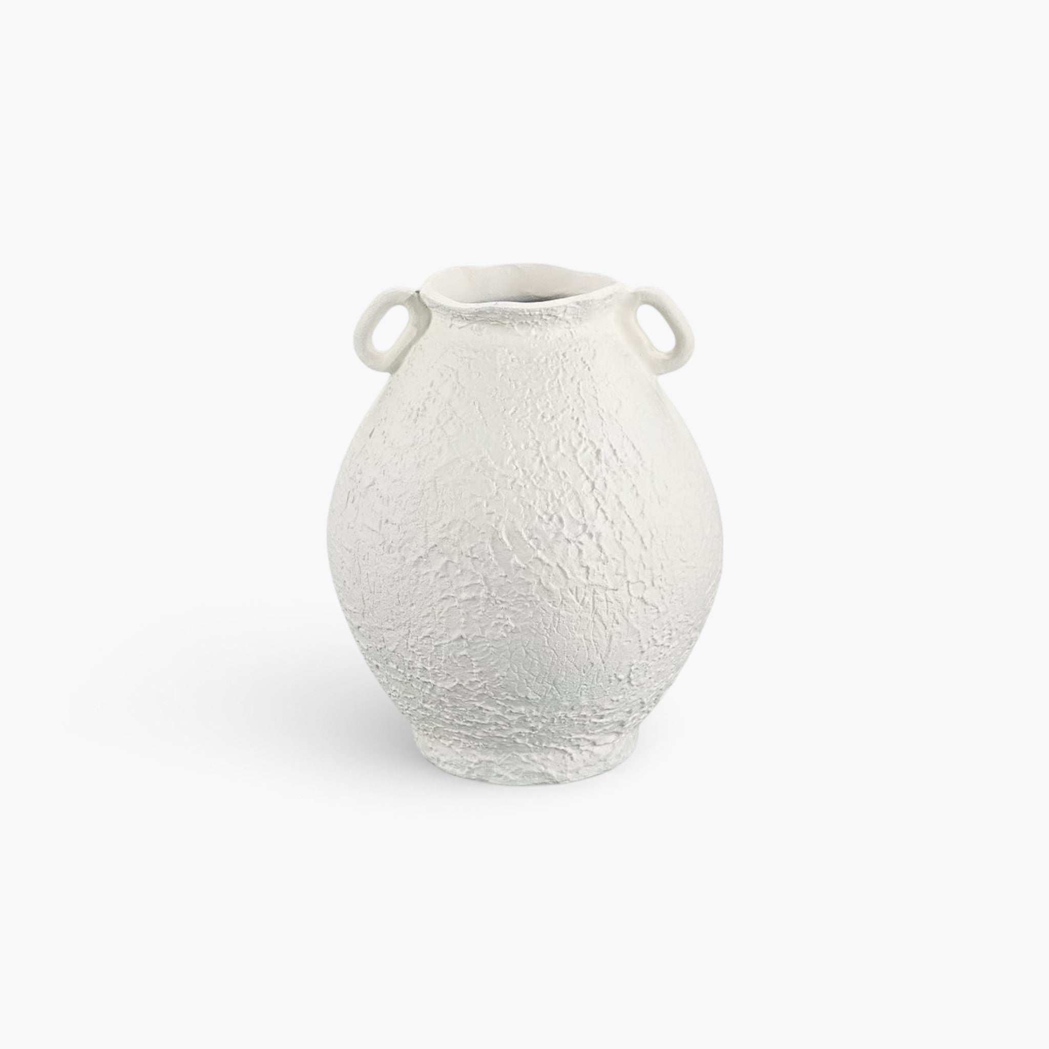 Lyckåsen Fiora ivory metal urn with a textured surface and decorative side handles for dry floral arrangements.