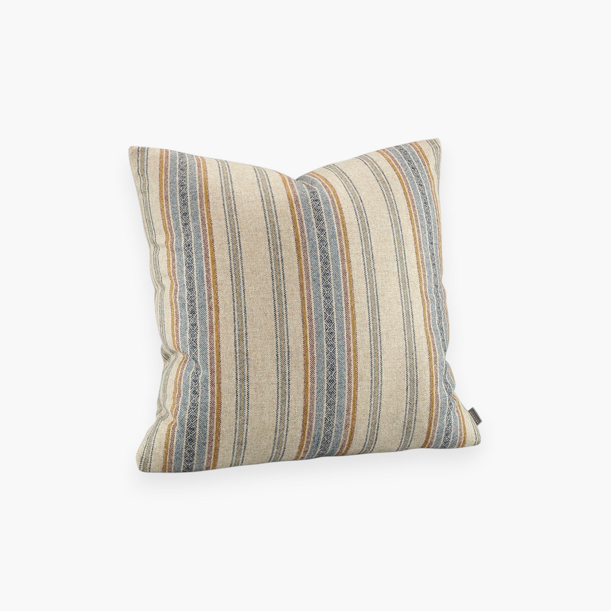 Lyckåsen Glensdale Folklore wool cushion cover in denim blue with a woven striped pattern and hidden zipper.