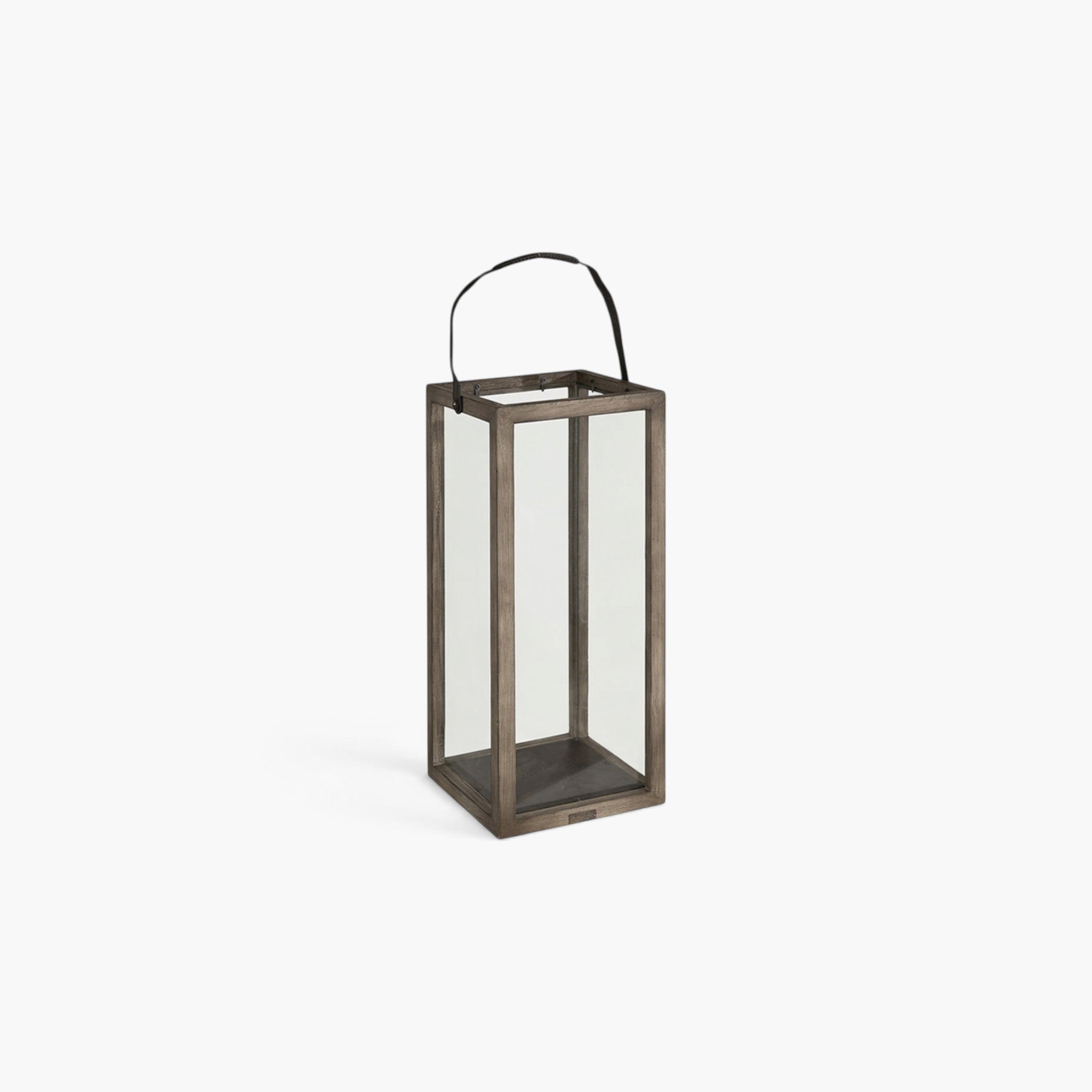 Lyckåsen 60cm floor lantern made of Java oak wood and glass with a black leather handle for a warm home atmosphere.