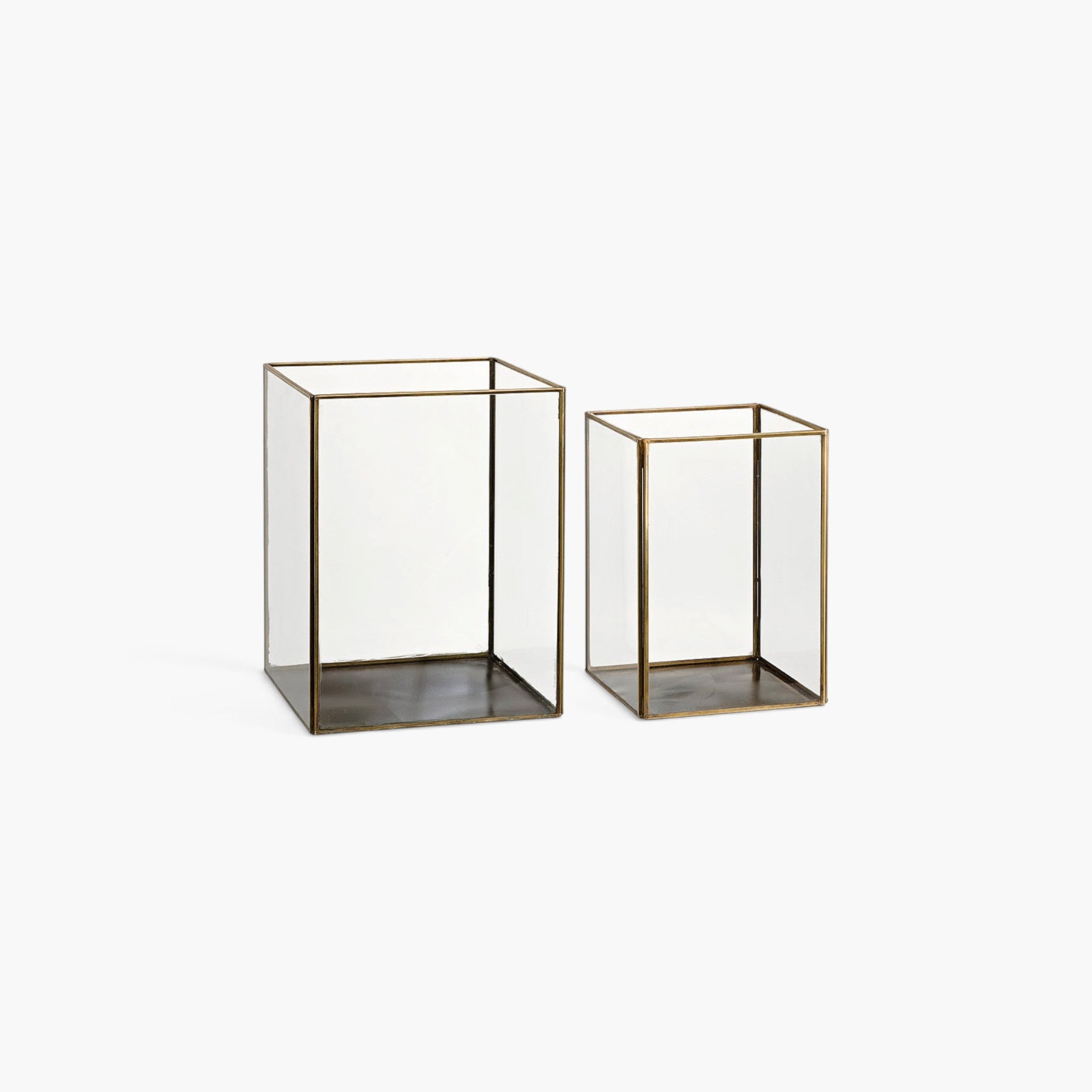 Lyckåsen Lausanne 2-pack rectangular lanterns in antique brass metal and clear glass for indoor or outdoor use.