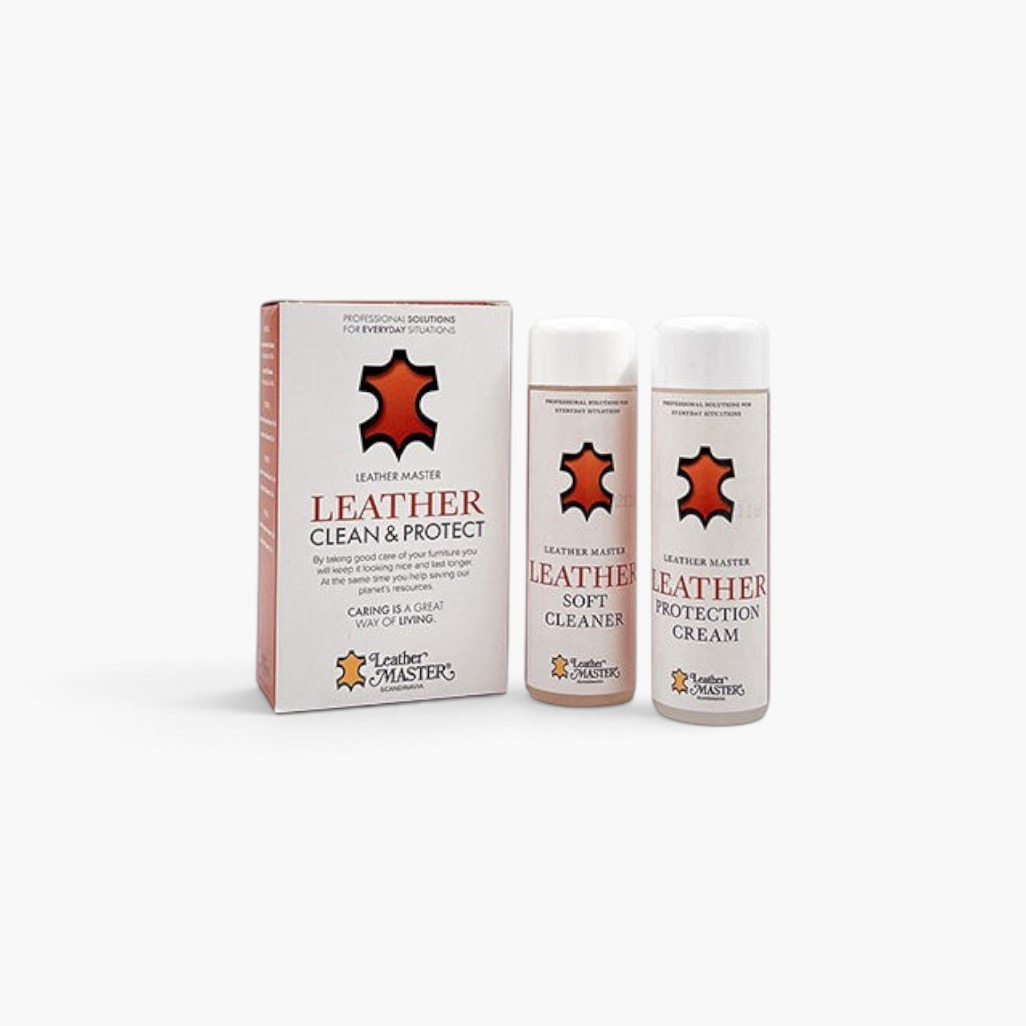 Lyckåsen Leather Clean & Protect kit with soft cleaner and protection cream bottles and box for leather care