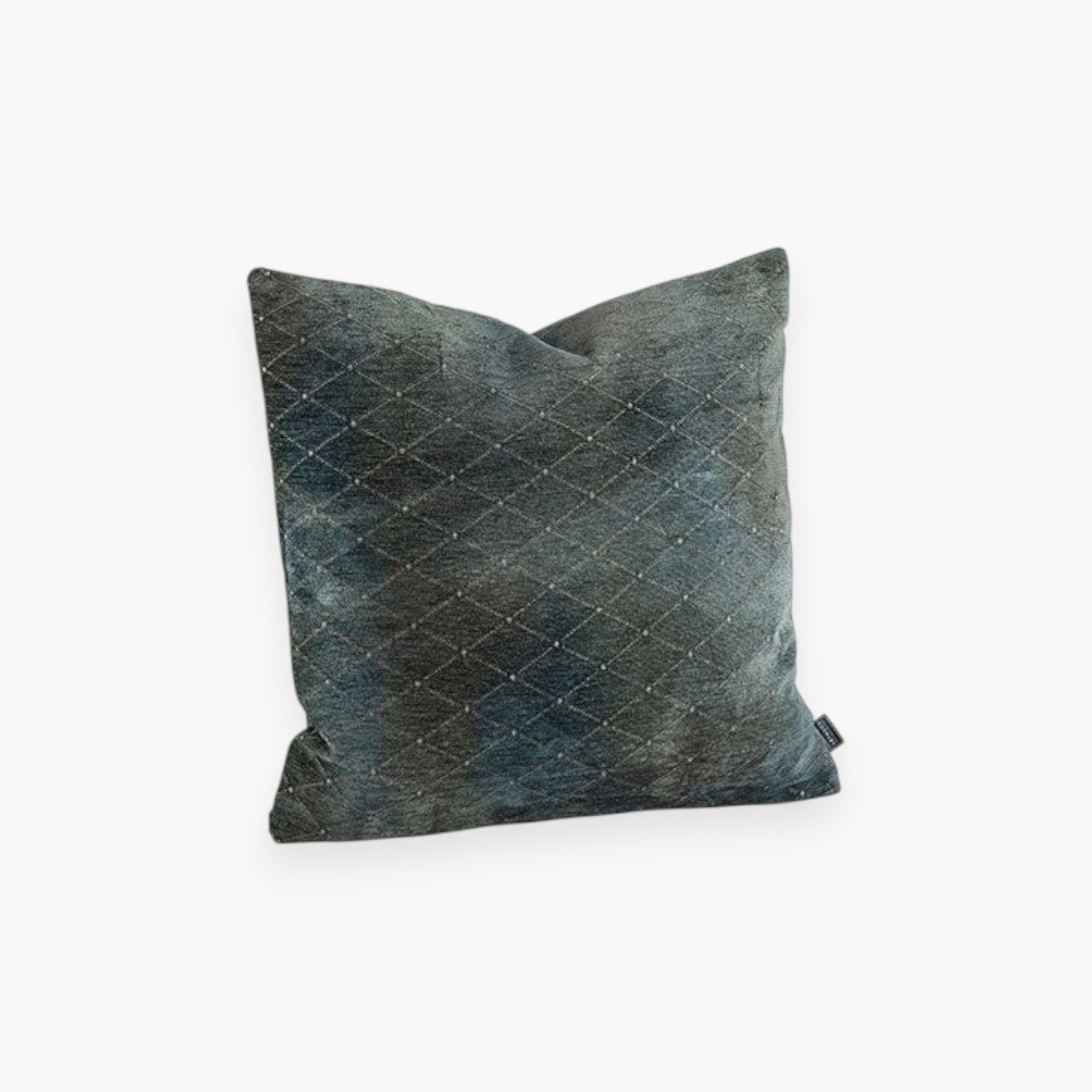 Lyckåsen Merano diamond patterned cushion cover in apatite blue with a soft texture and hidden zipper closure.