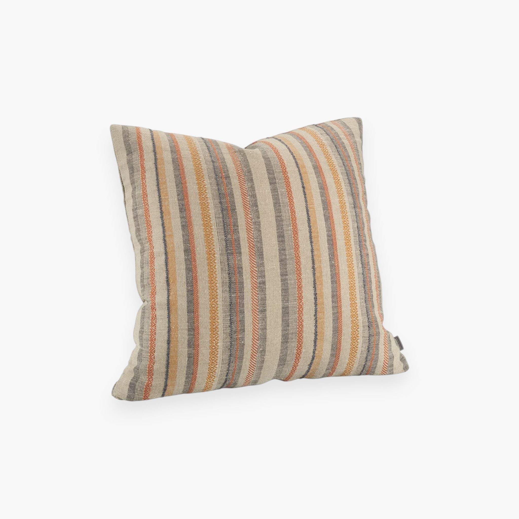 Lyckåsen Muscat ochre multi-stripe cushion cover in a textured linen blend with a hidden zipper closure.