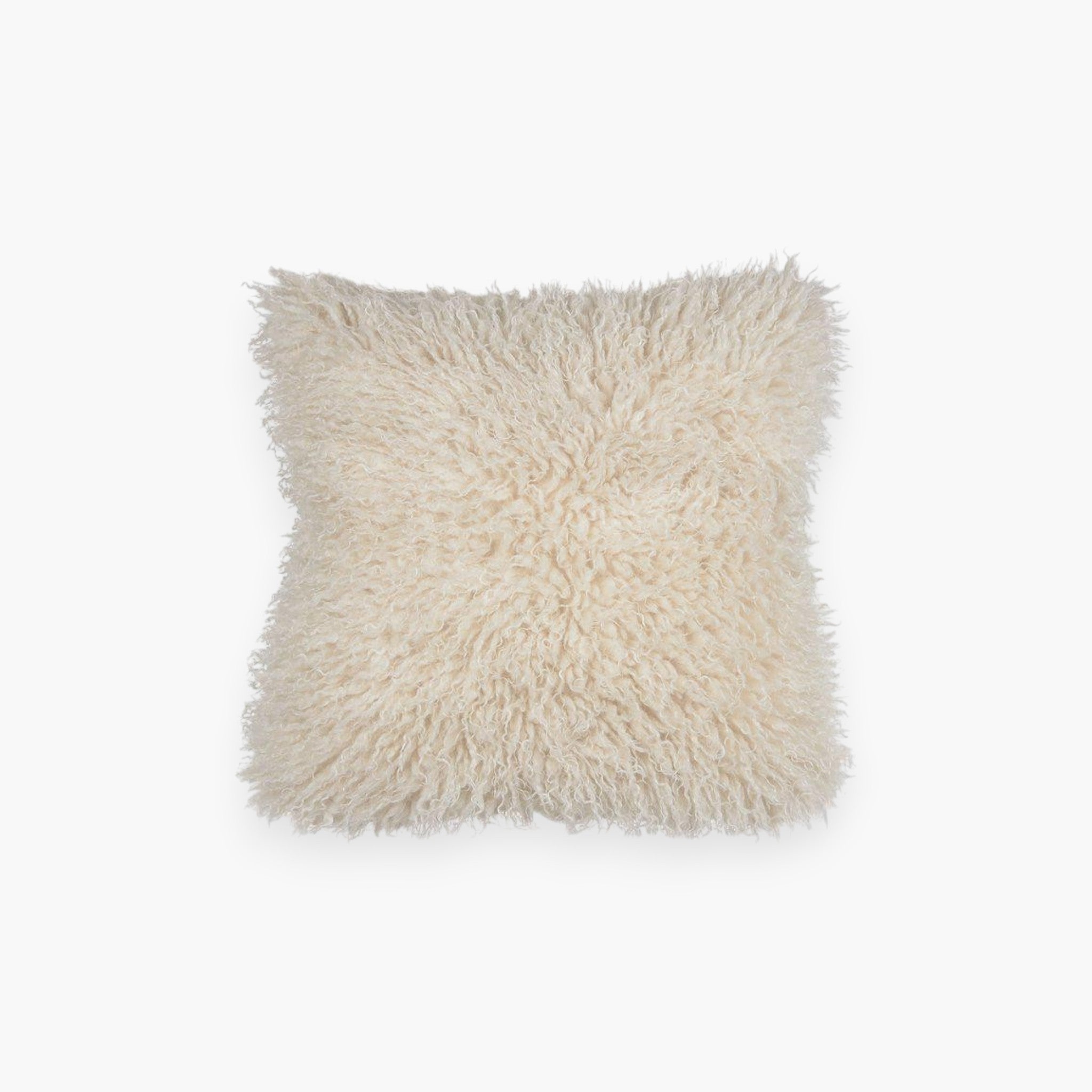 Lyckåsen offwhite curly faux fur cushion cover with a soft, shaggy Tibetan sheepskin-inspired texture.