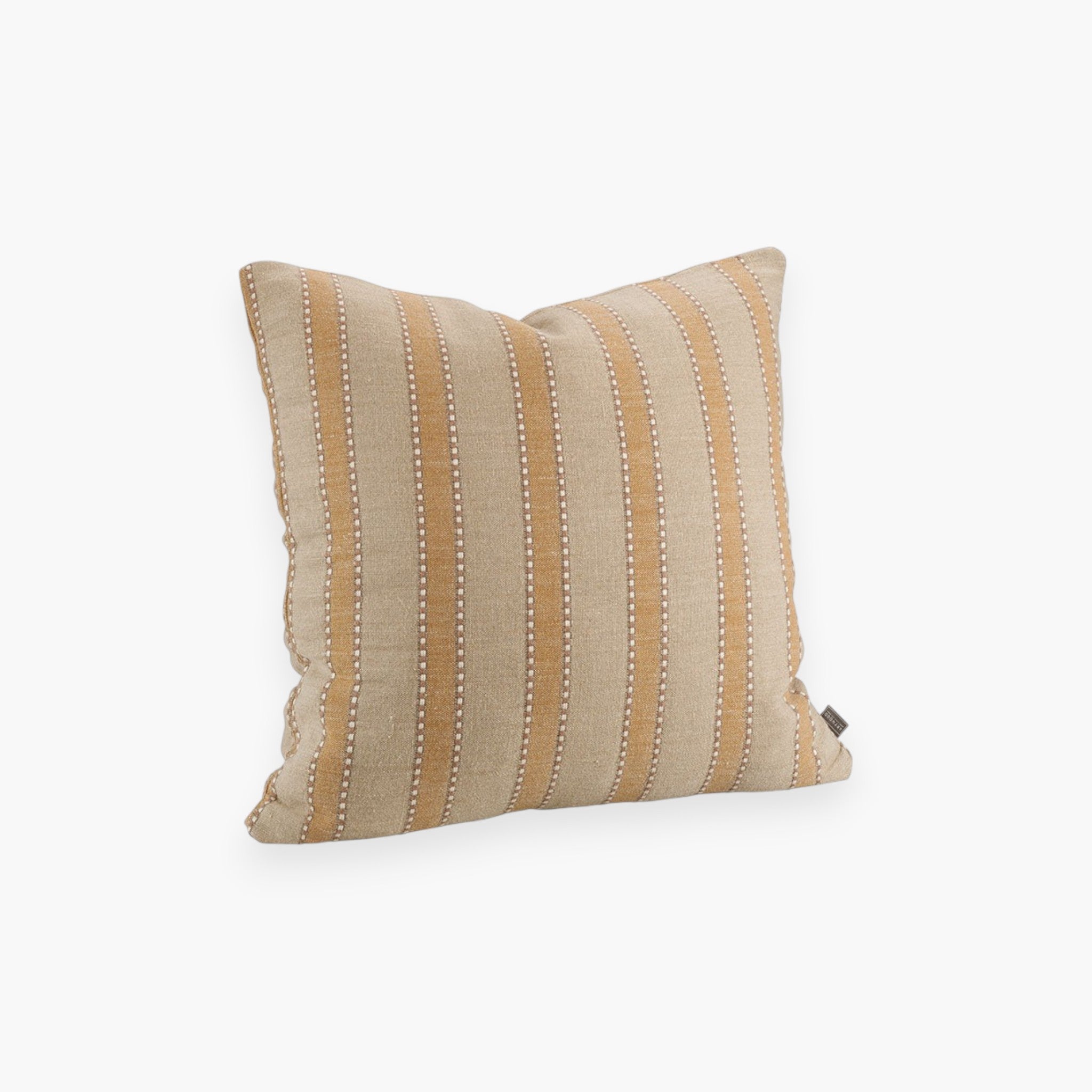 Lyckåsen Oman linen blend cushion cover in saffron and linen stripes with textured stitching details