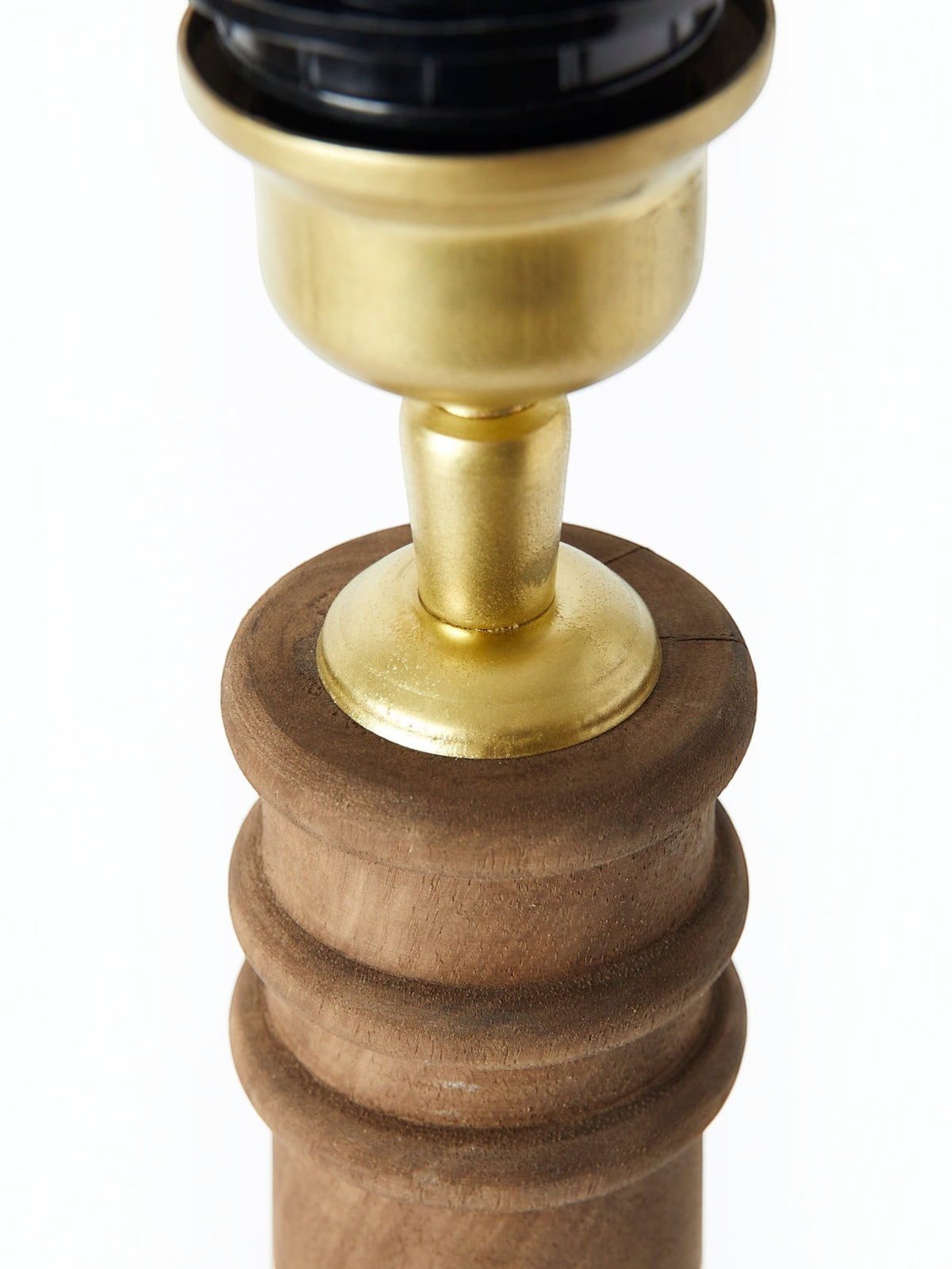 Lyckåsen Qvist 410 table lamp base in brown stained wood with a sandblasted finish and gold metal socket detail.